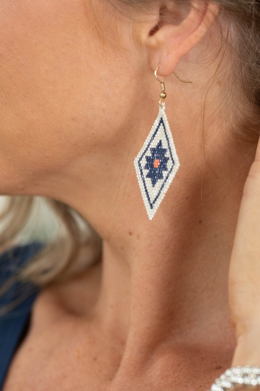 Beige And Navy Roaming Sky Earrings