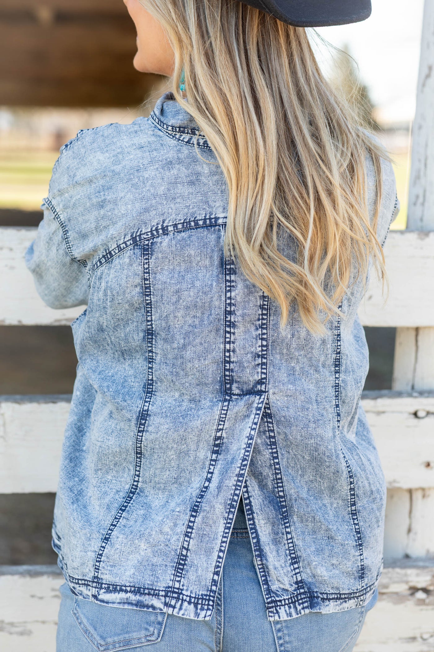 Washed Denim Button Down Button Up Top