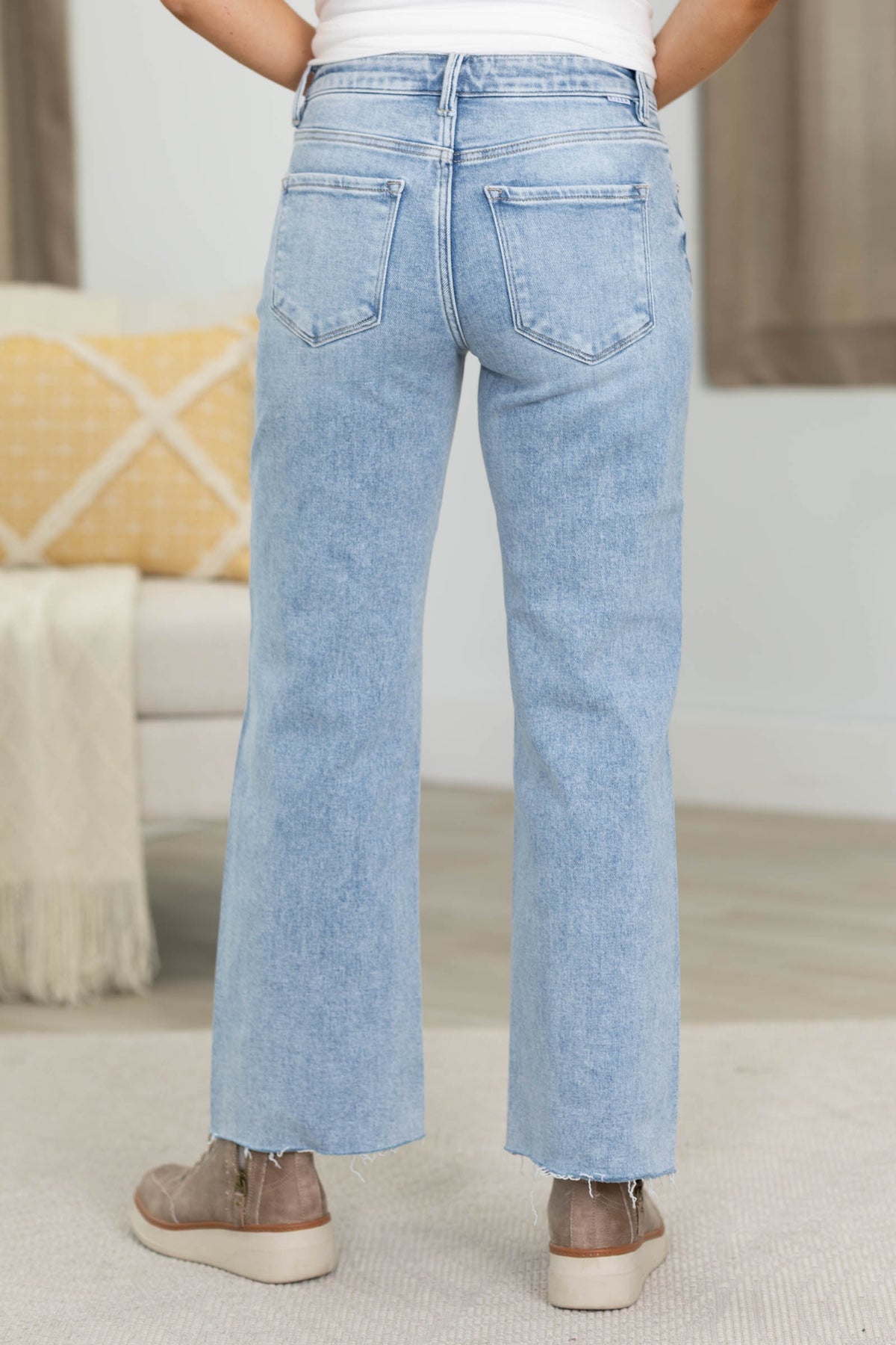 Risen Light Wash Mid Rise Crop Straight Jeans