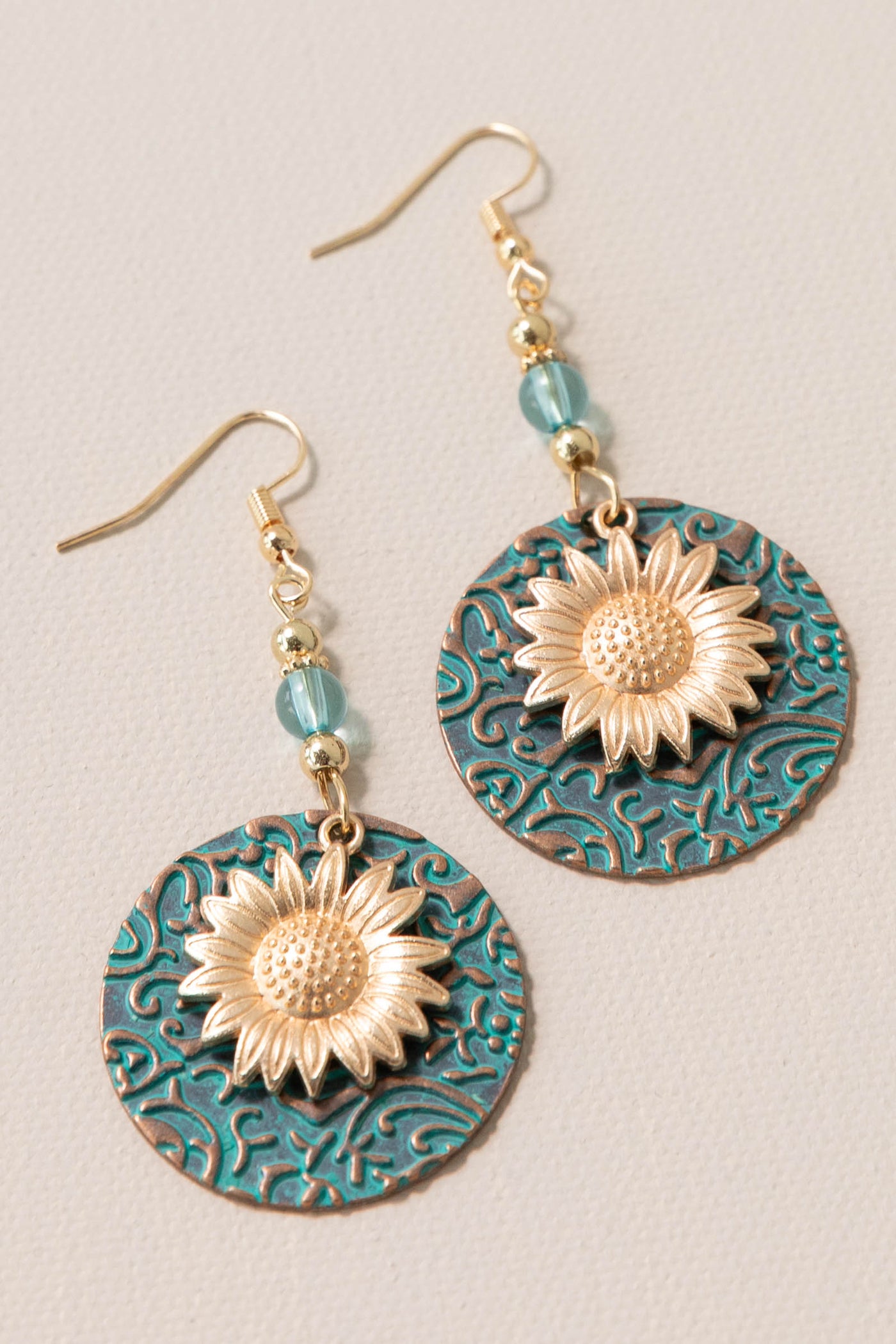 Turquoise Sunflower Patterned Earrings