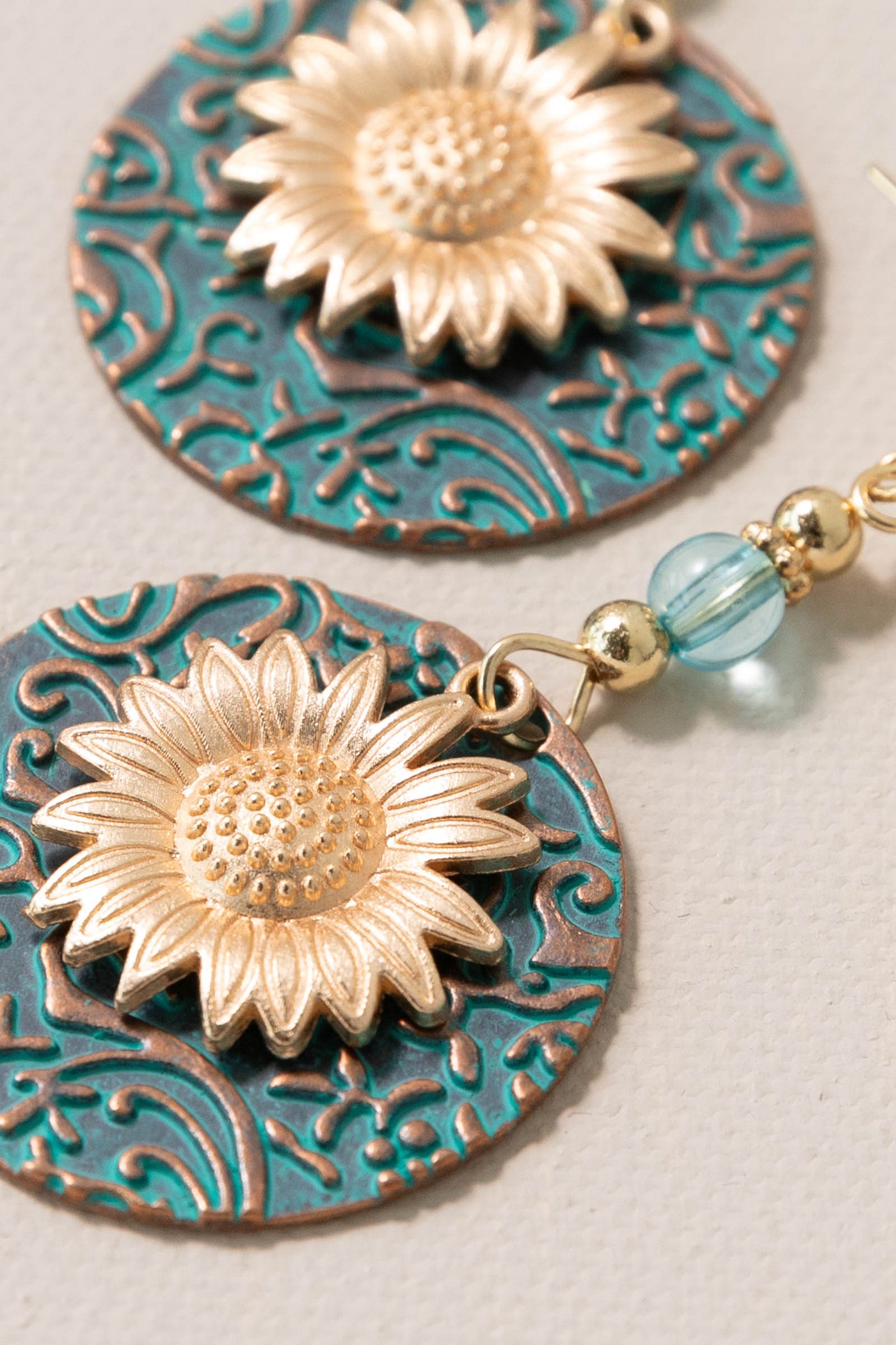 Turquoise Sunflower Patterned Earrings