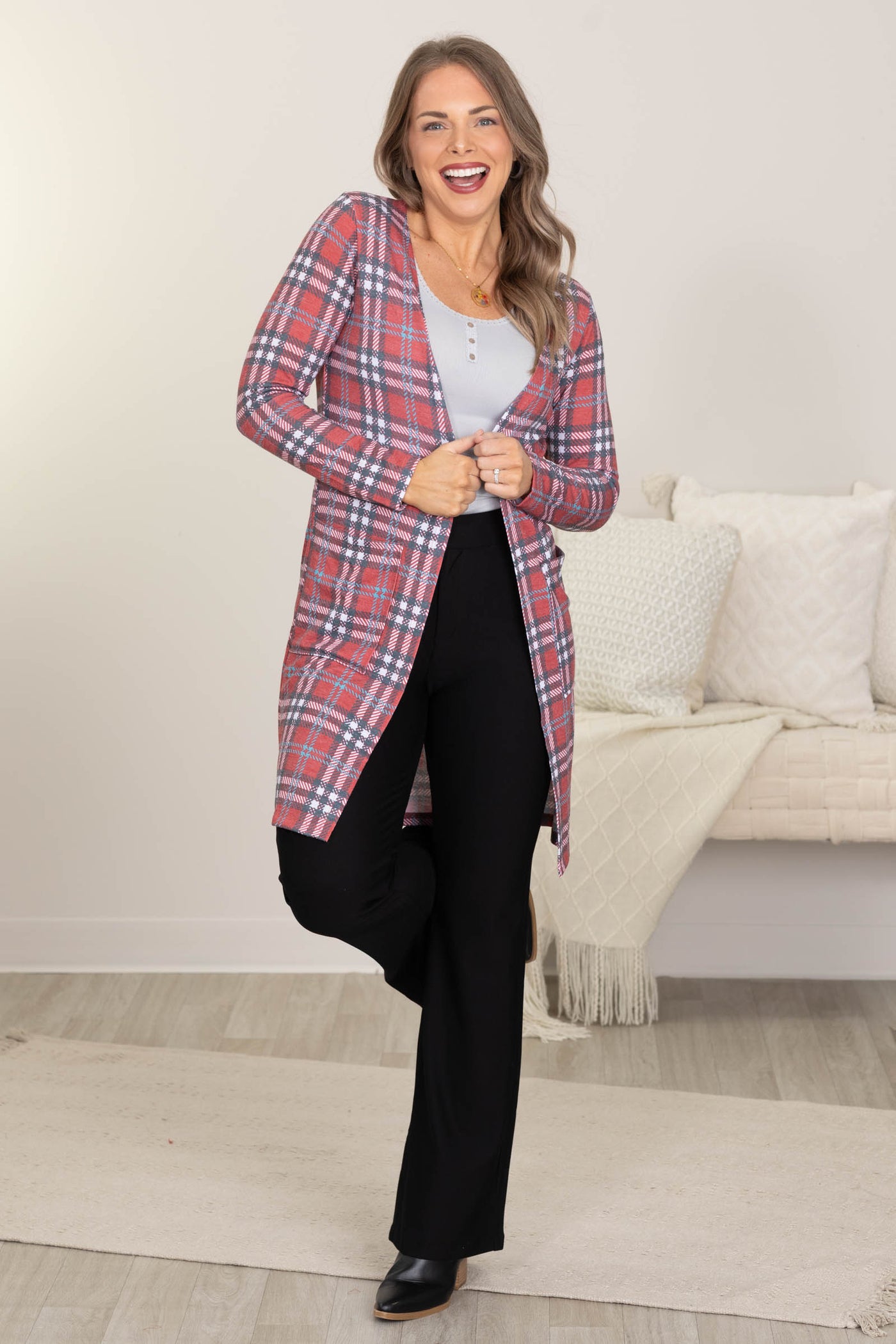 Plaid Duster Cardigans With Pockets