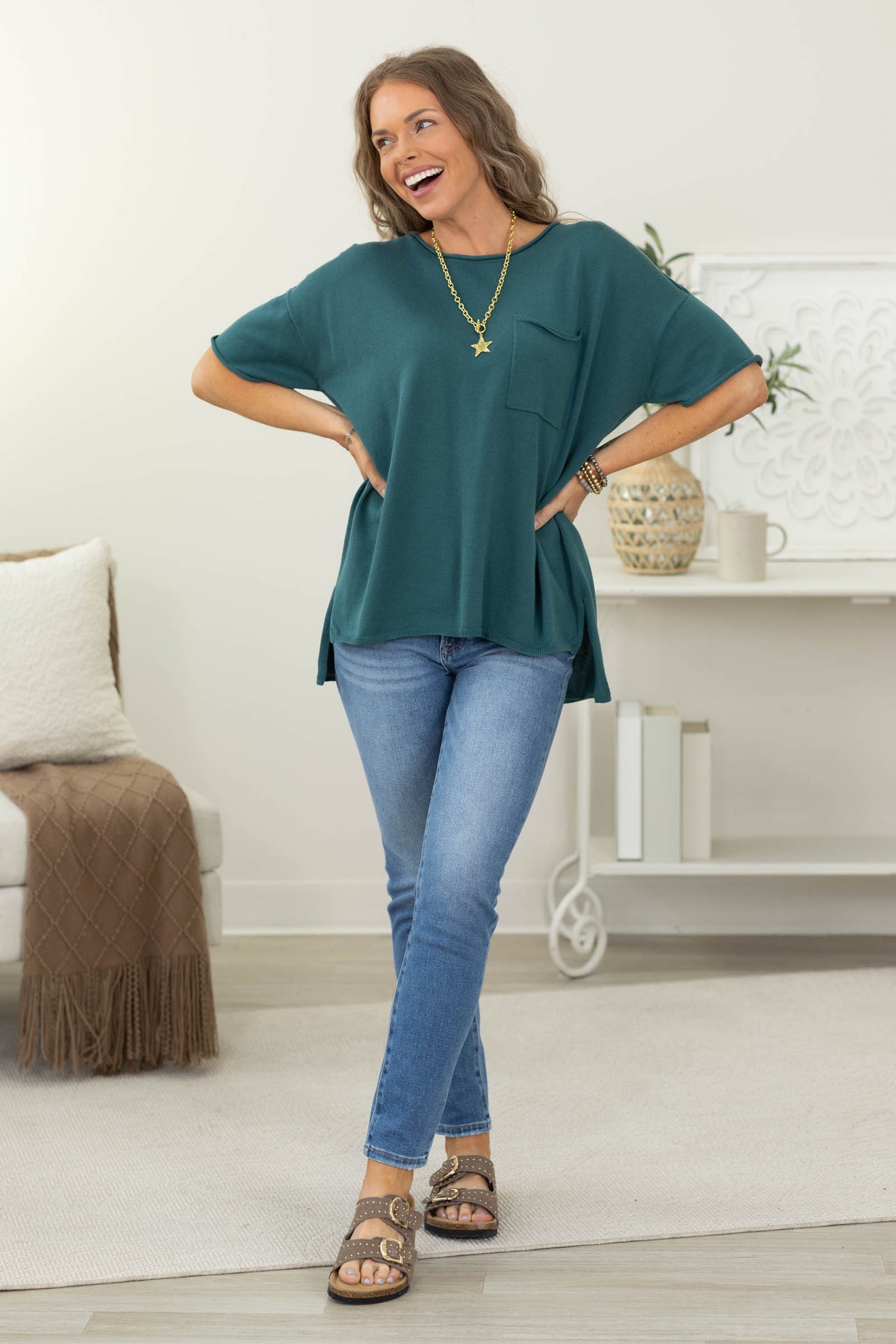 Oversized Short Sleeve Round Neck Knit Top