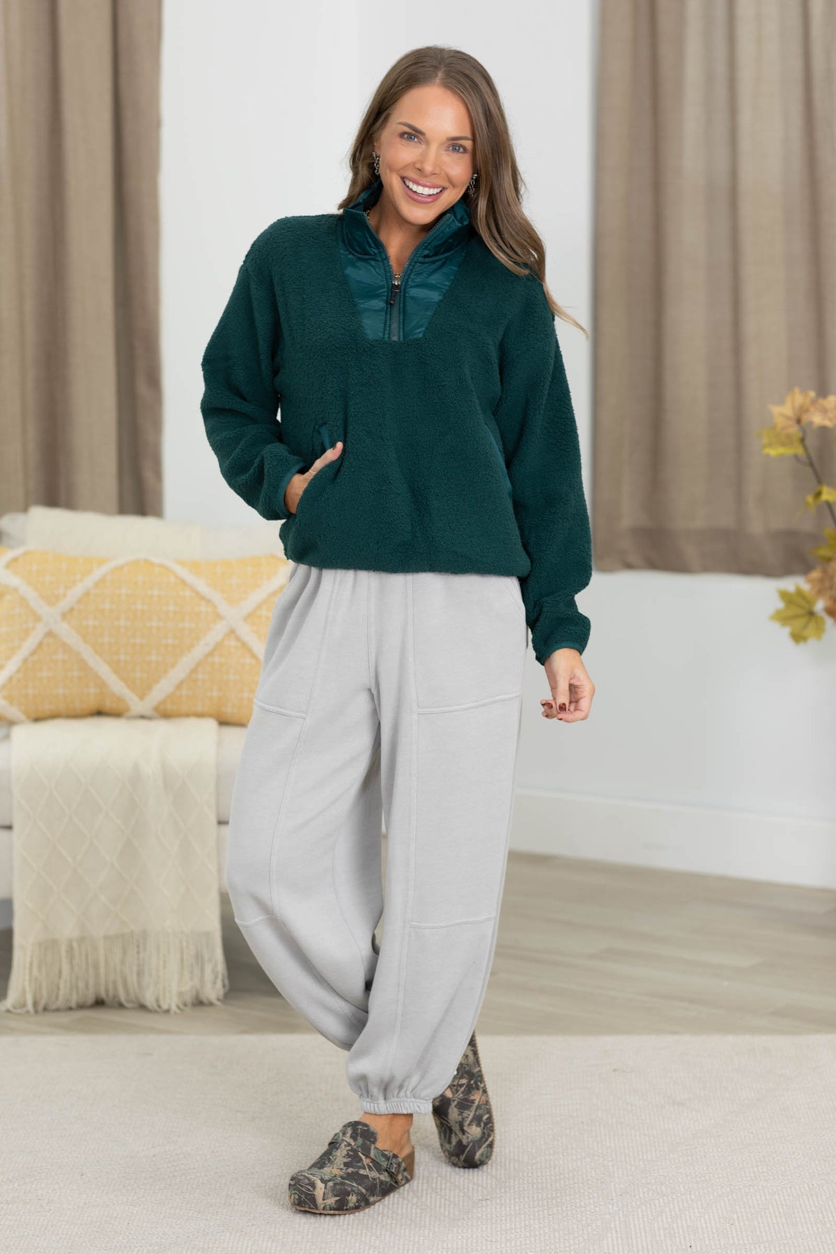 Plush Sherpa Quarter Zip With Side Pockets