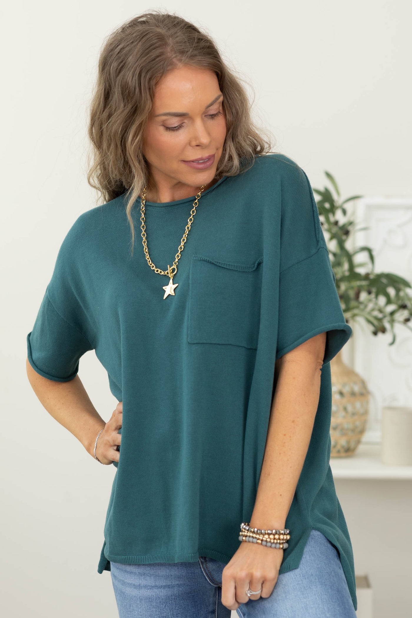 Oversized Short Sleeve Round Neck Knit Top