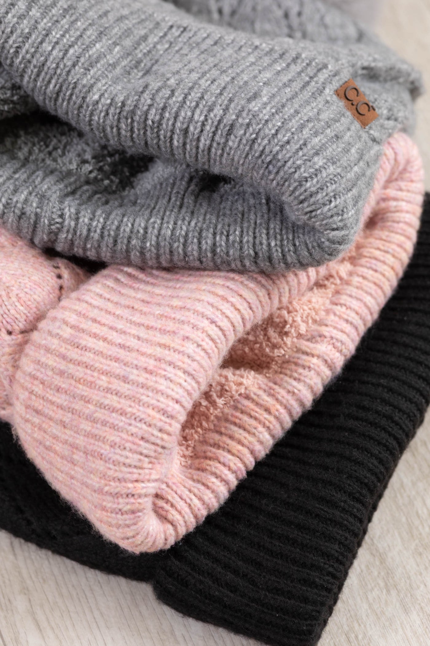 Leaf Pattern Faux Fur Pom Beanies