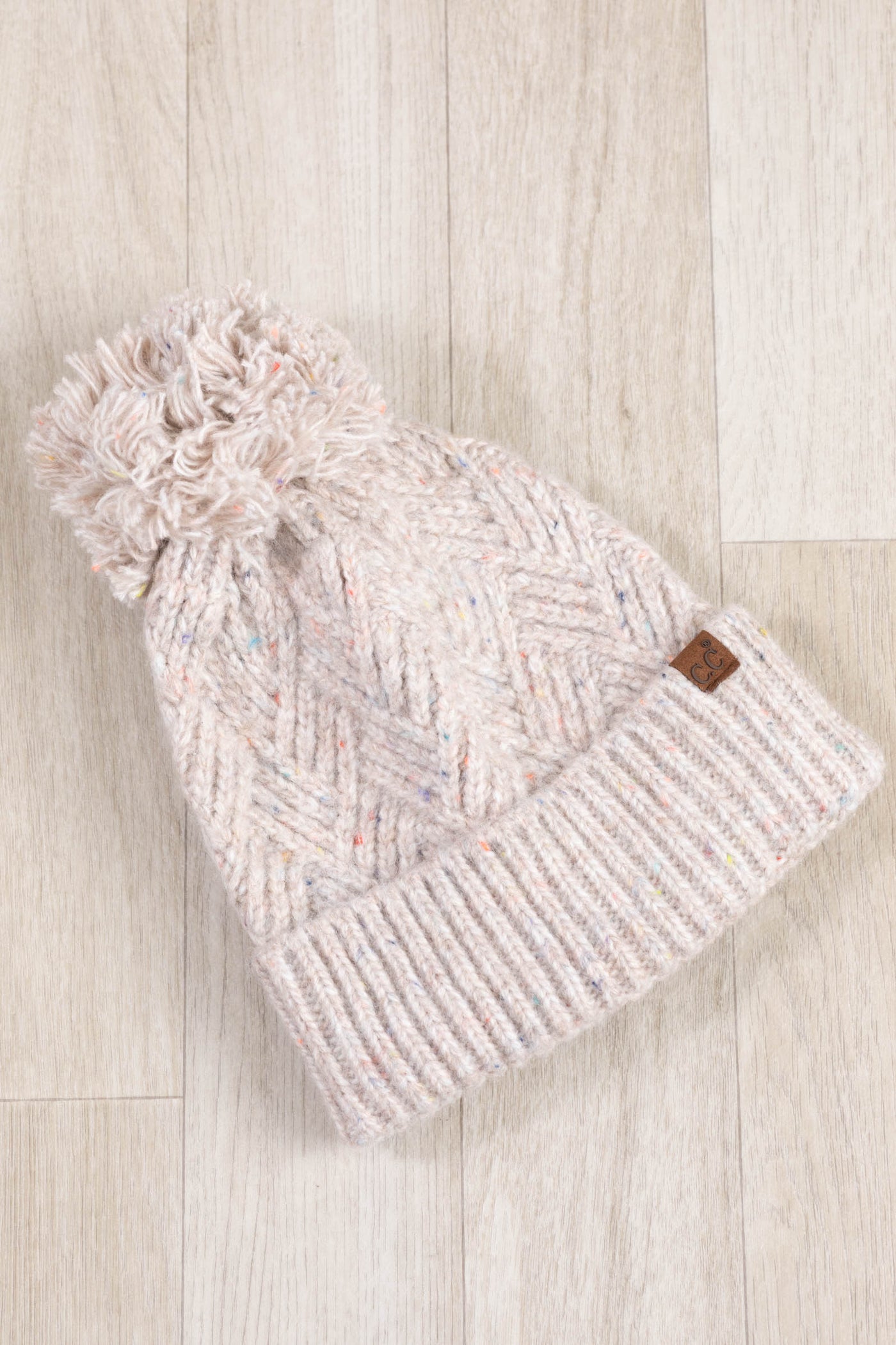 Criss Cross Pattern Yarn Pom Beanies
