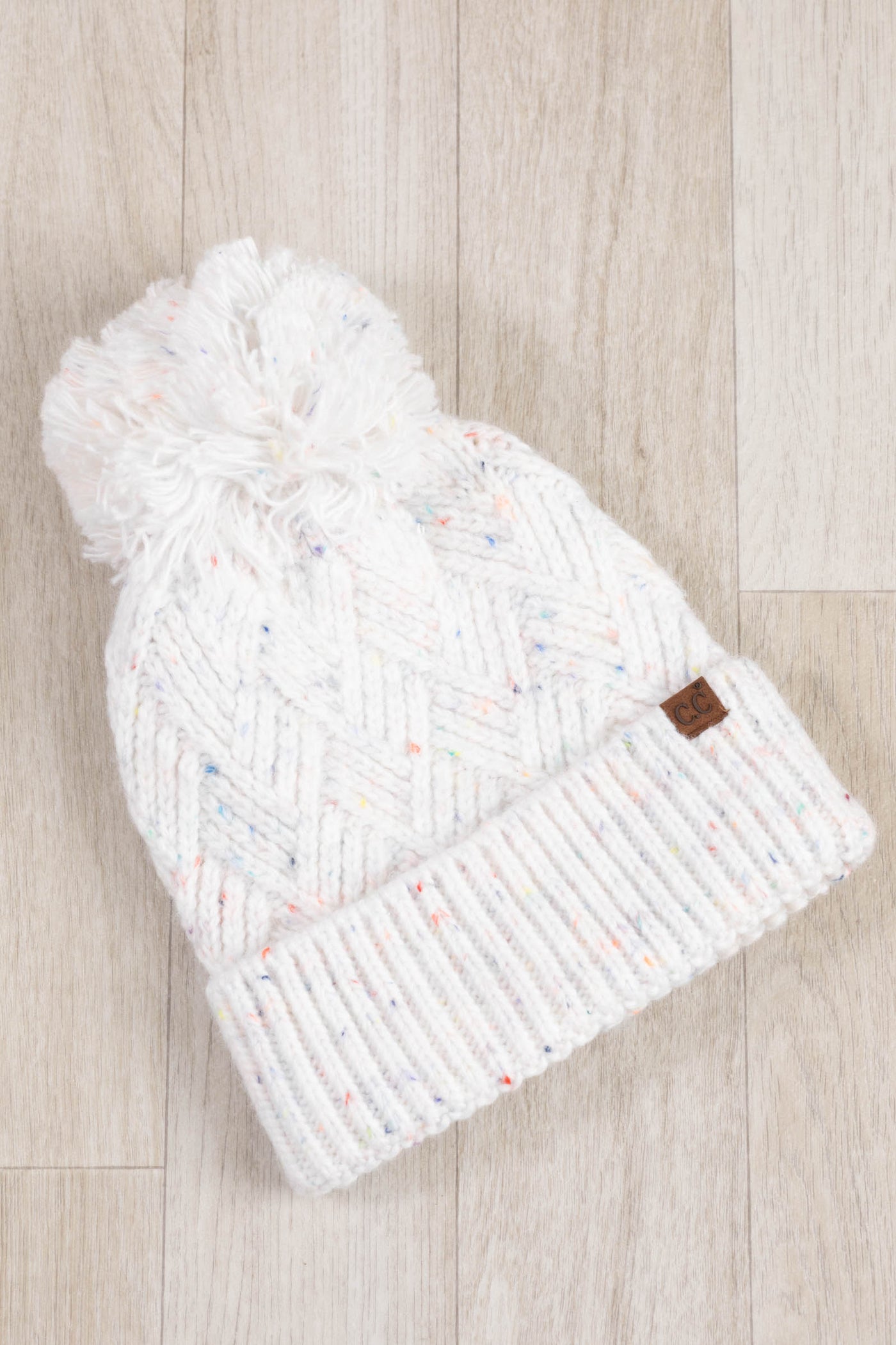 Criss Cross Pattern Yarn Pom Beanies