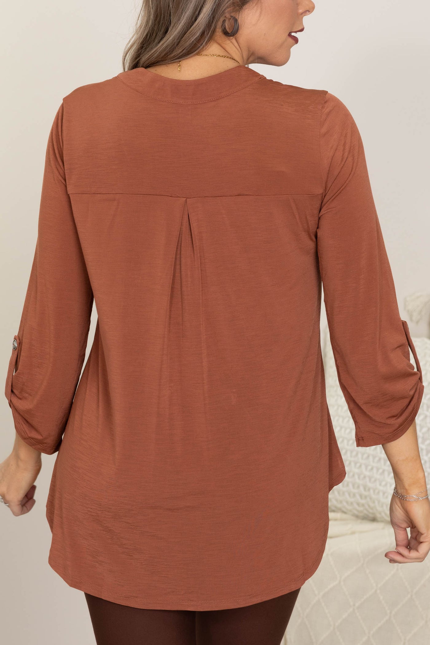 Lizzy Wrinkle Free 3/4 Sleeve Solid Tops