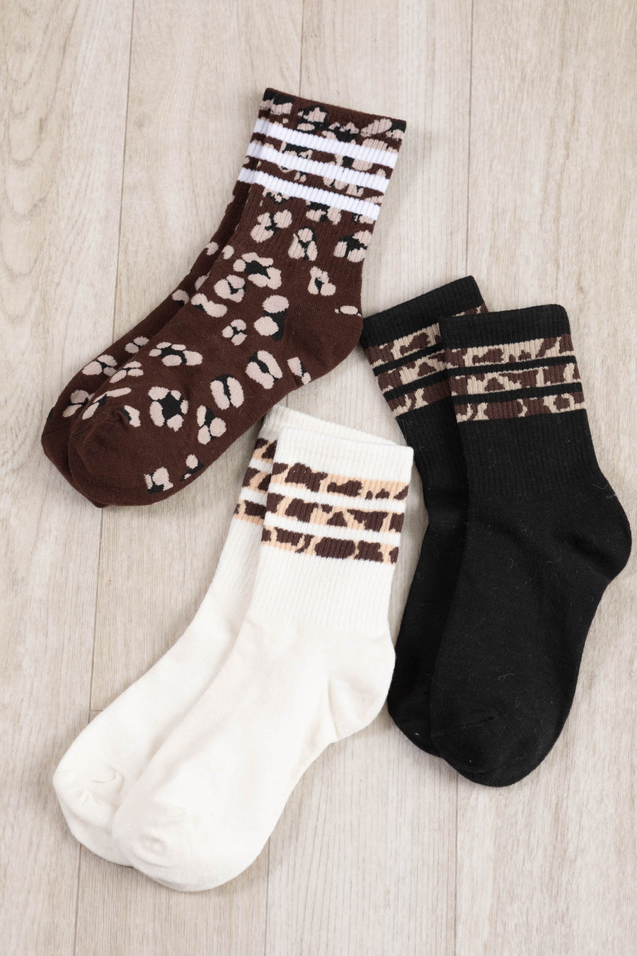 3-Pack Leopard Crew Socks