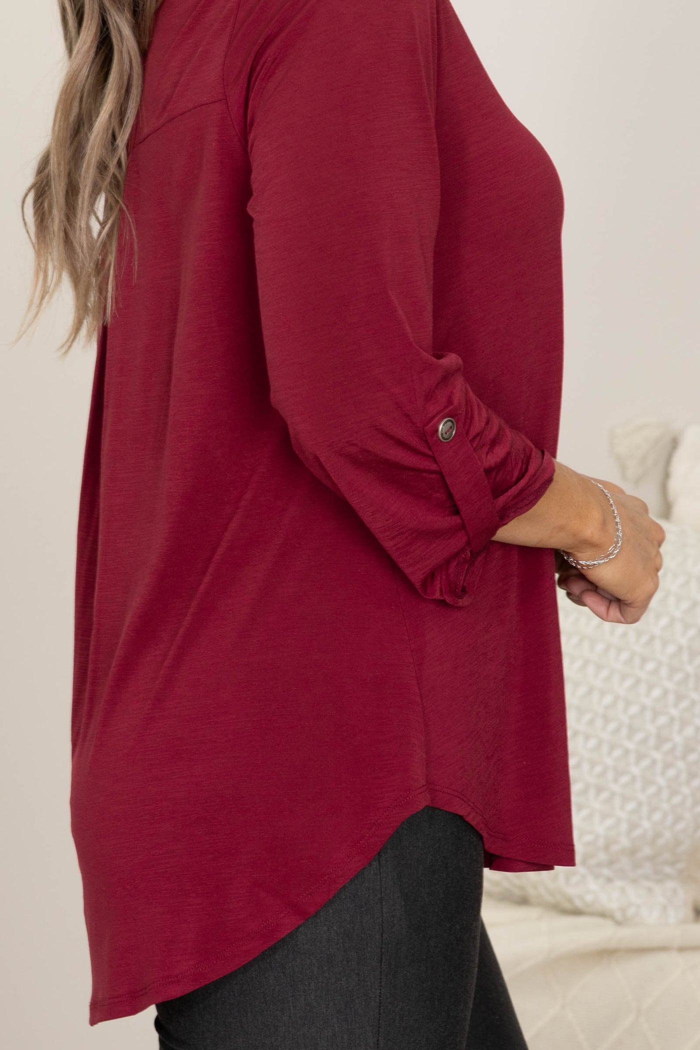 Lizzy Wrinkle Free 3/4 Sleeve Solid Tops