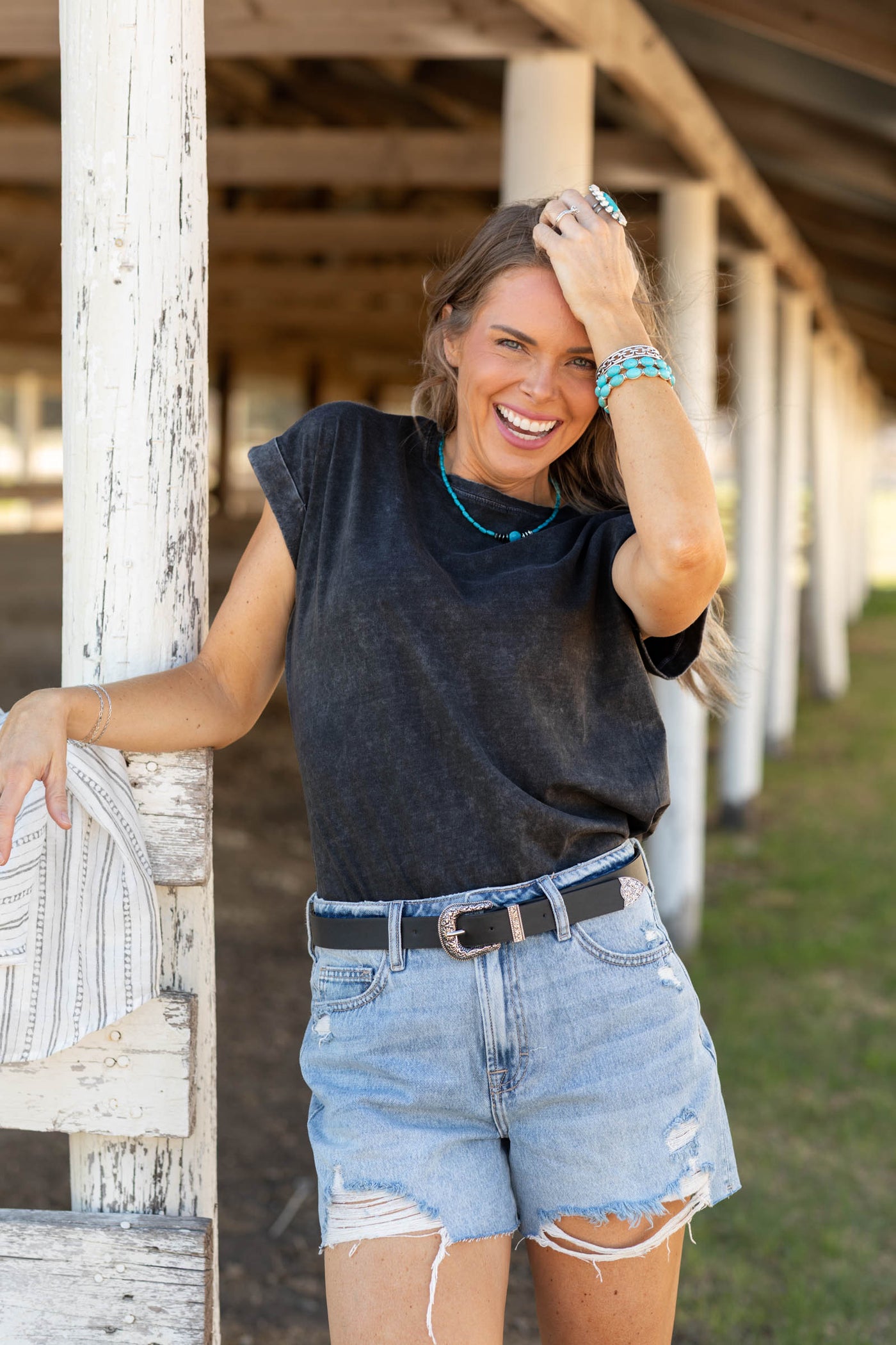 Crinkle Washed Folded Short Sleeve Knit Top