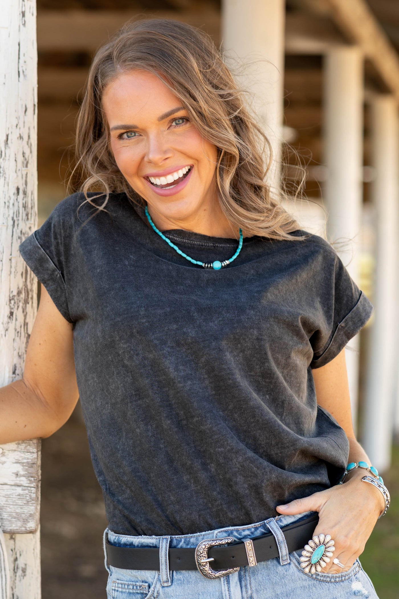 Crinkle Washed Folded Short Sleeve Knit Top