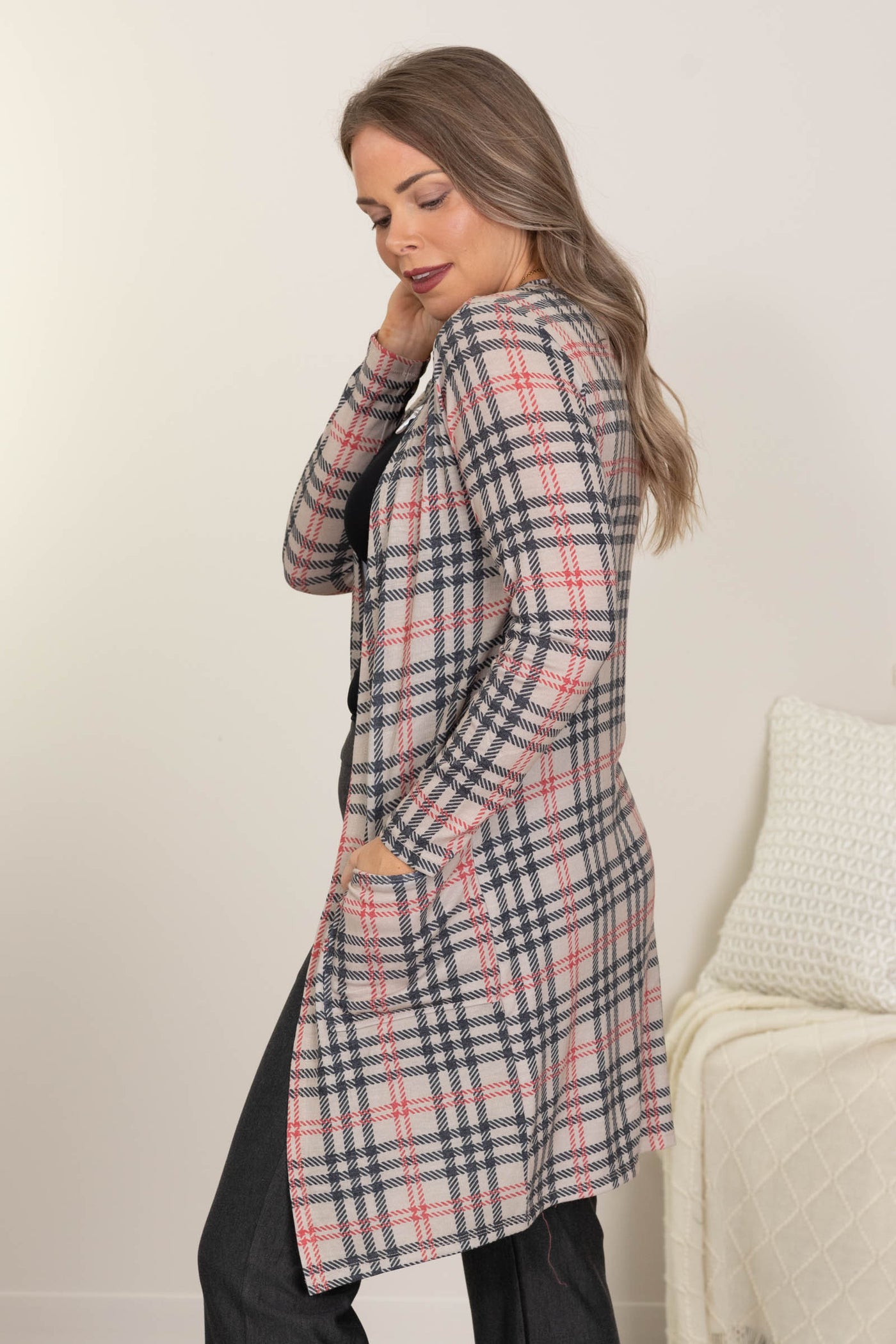 Plaid Duster Cardigans With Pockets