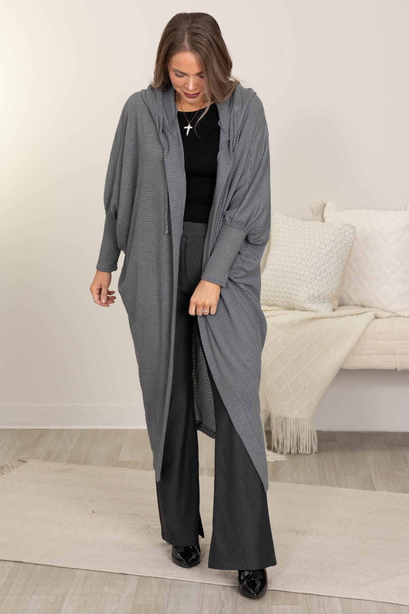 Soft Knit Hoodie Long Open Cardigans