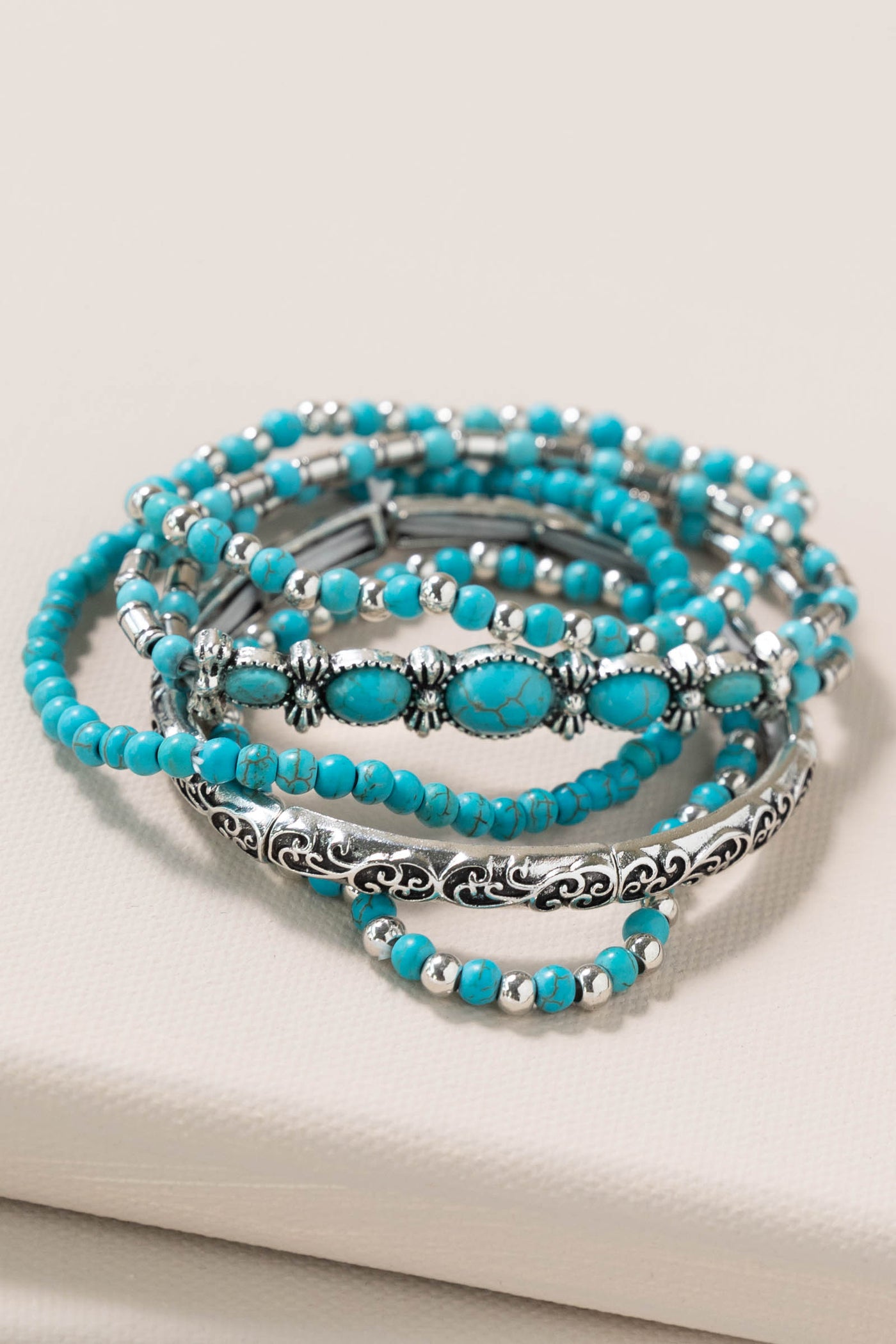 Turquoise Bead Stretch Bracelet Set