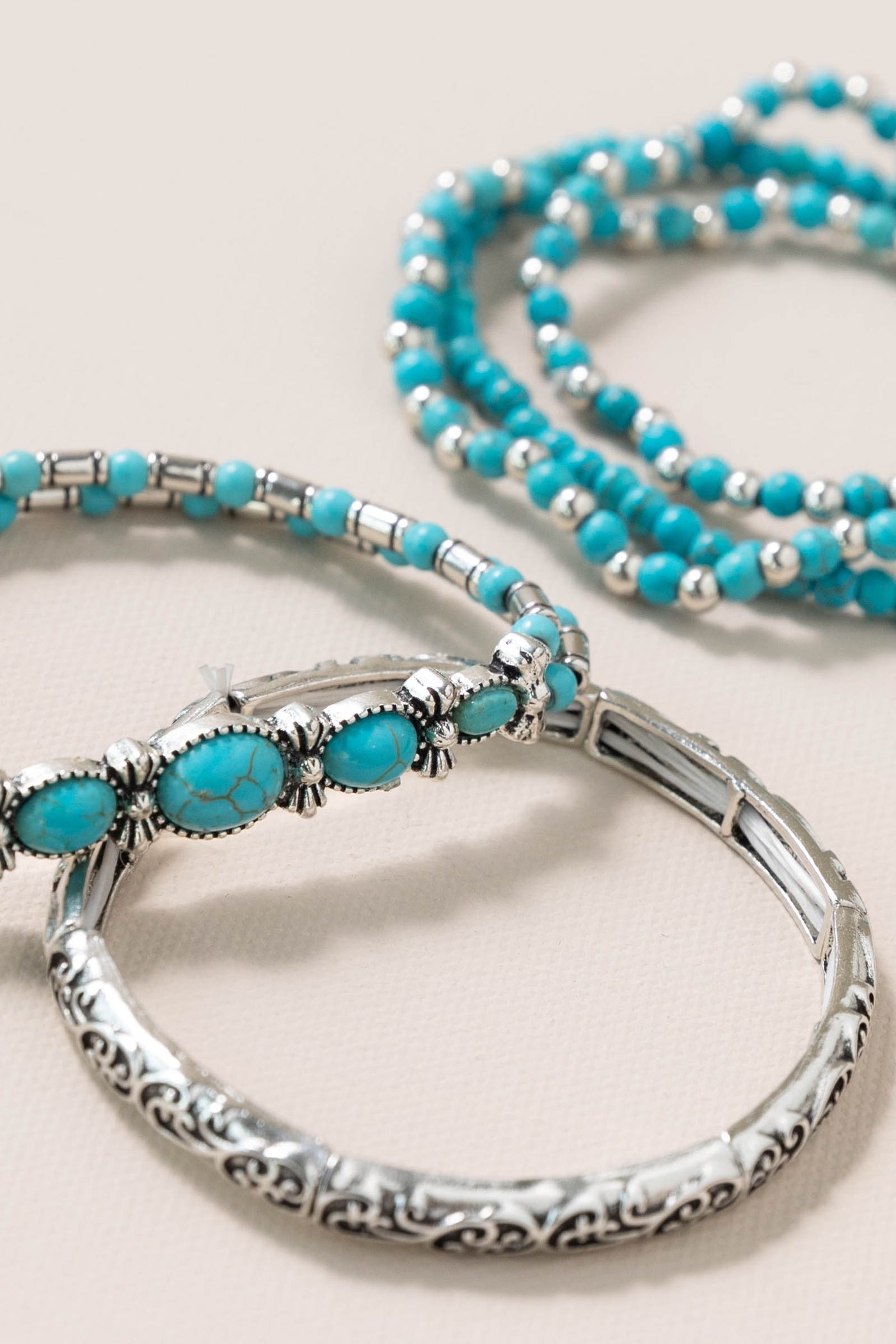 Turquoise Bead Stretch Bracelet Set