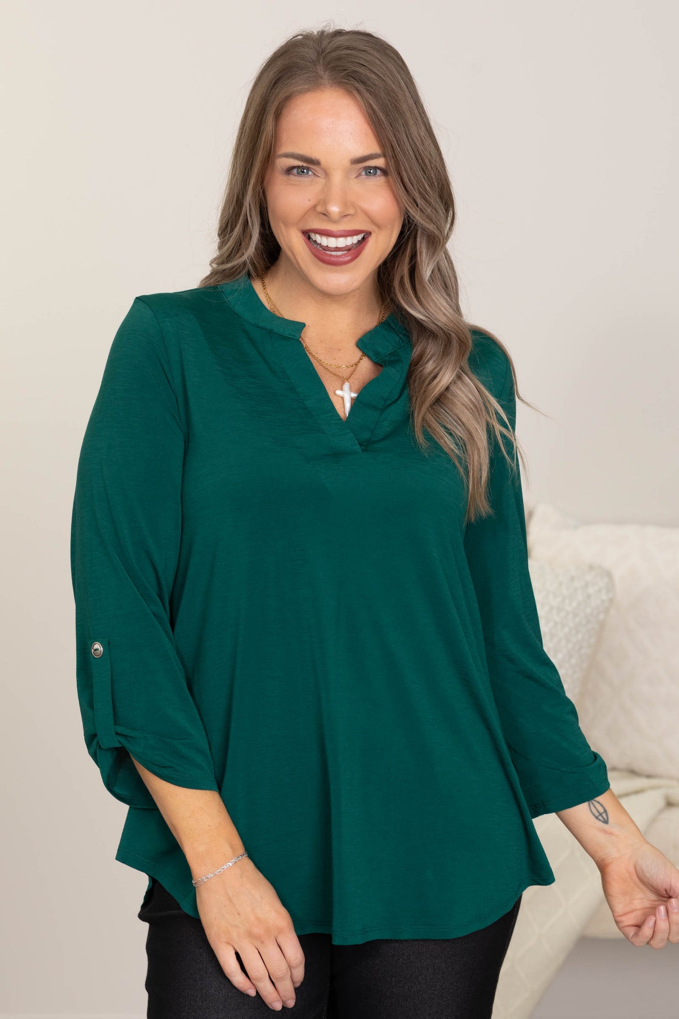 Lizzy Wrinkle Free 3/4 Sleeve Solid Tops