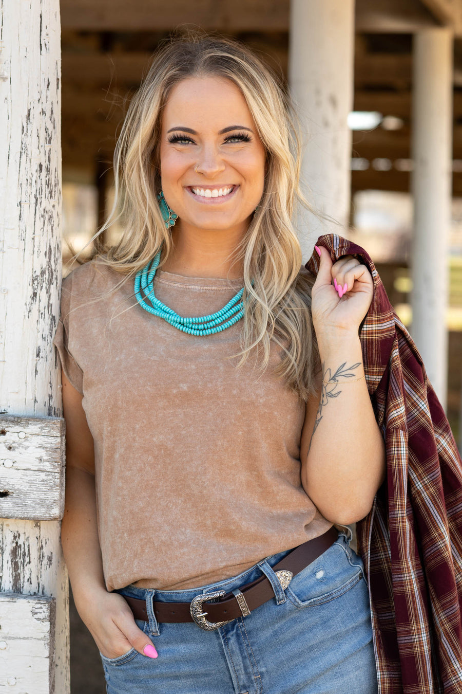 Crinkle Washed Folded Short Sleeve Knit Top