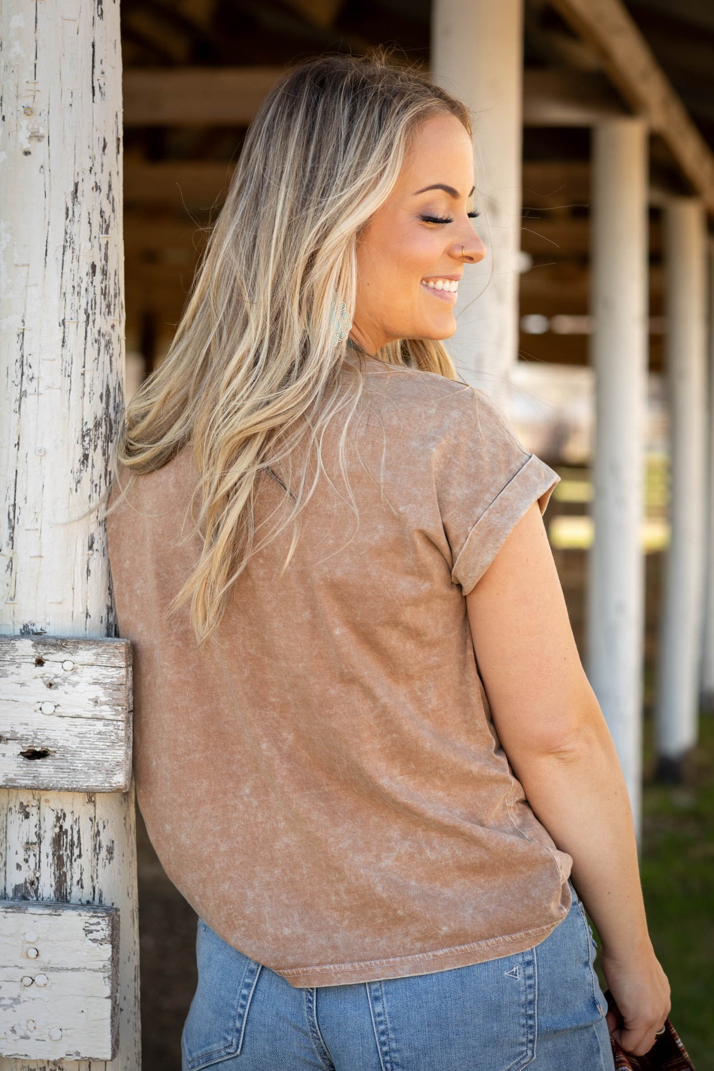 Crinkle Washed Folded Short Sleeve Knit Top