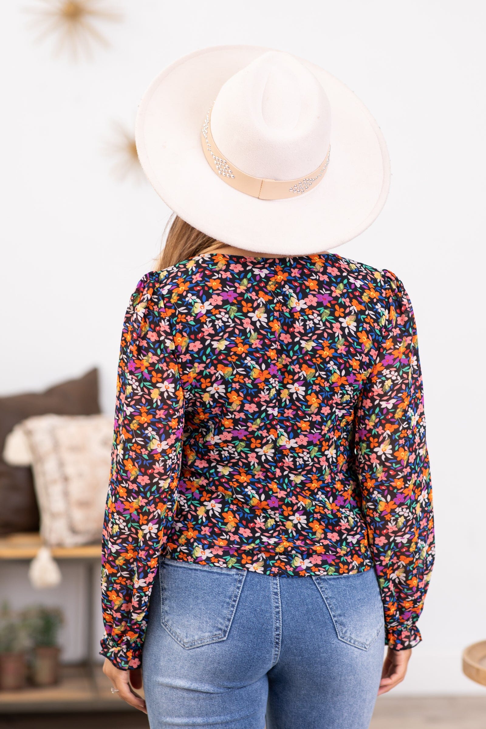 Black and Purple Multicolor Floral Print Top - Filly Flair