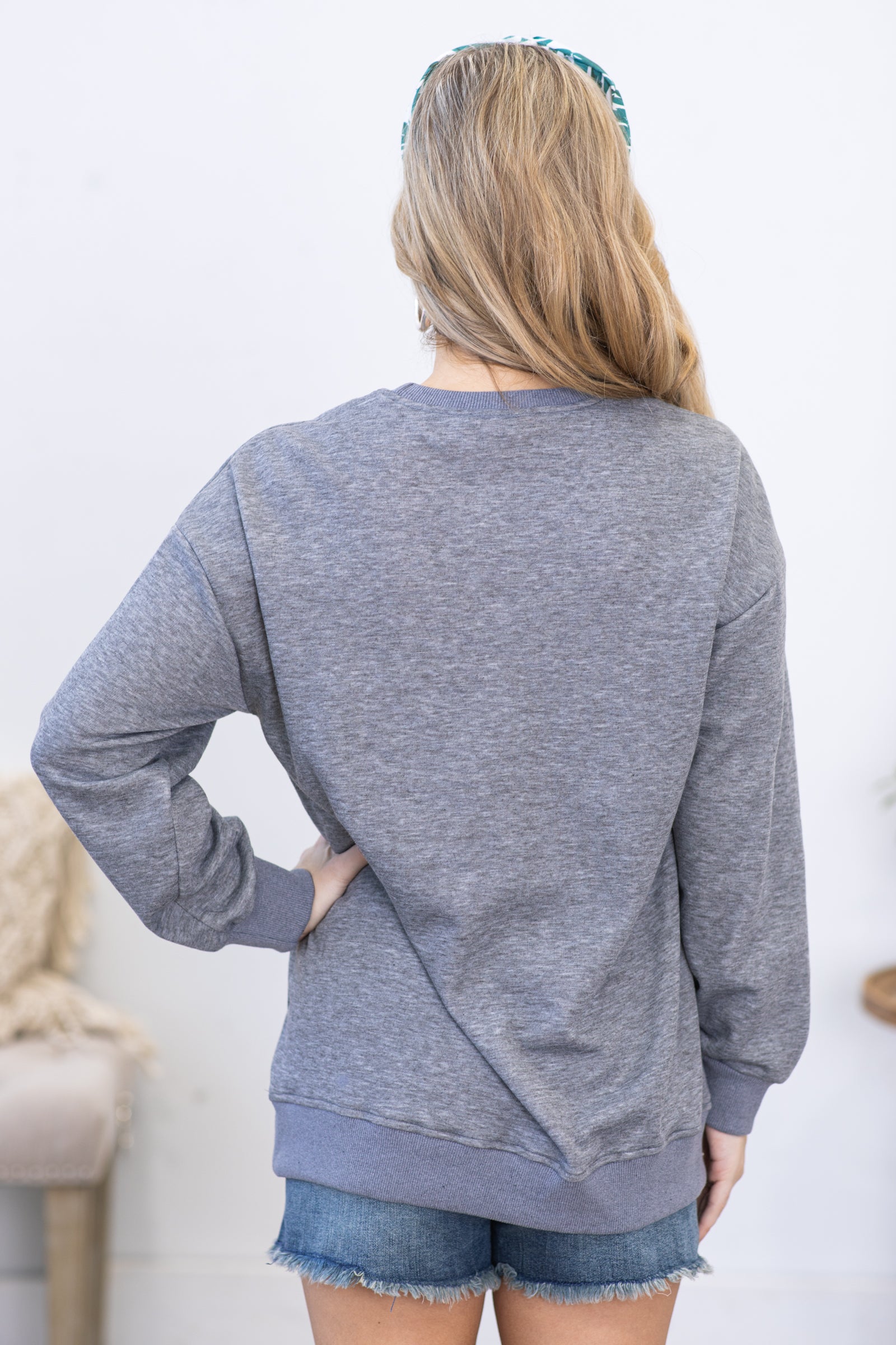 Grey Heathered Sweatshirt With Pockets