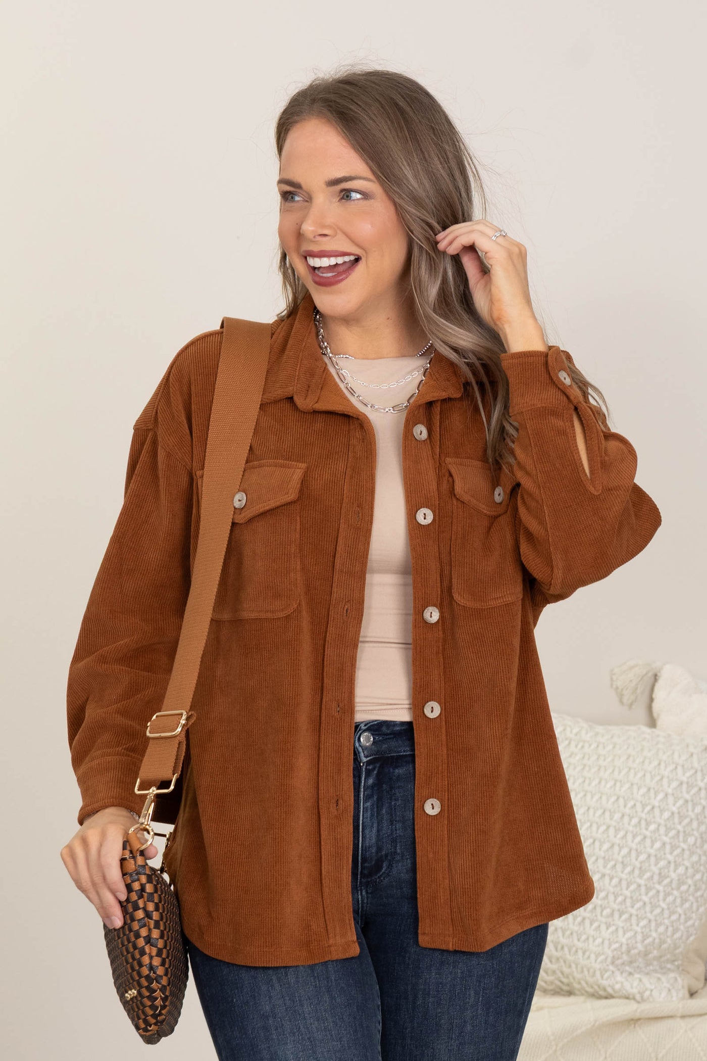 Soft Corduroy Button Up Shackets