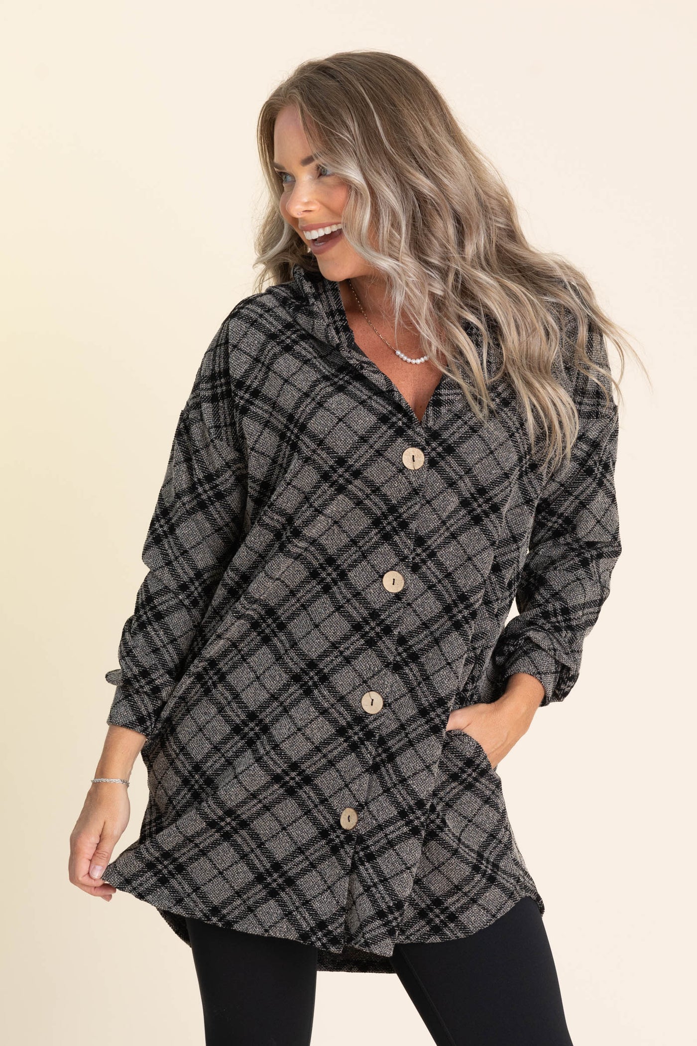 Charcoal And Black Plaid Lightweight Shacket
