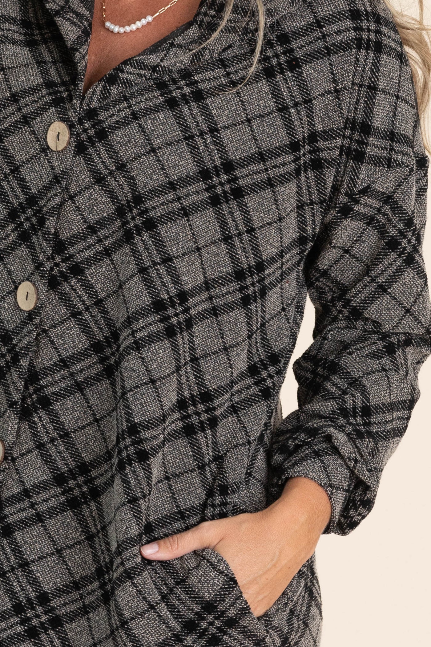 Charcoal And Black Plaid Lightweight Shacket