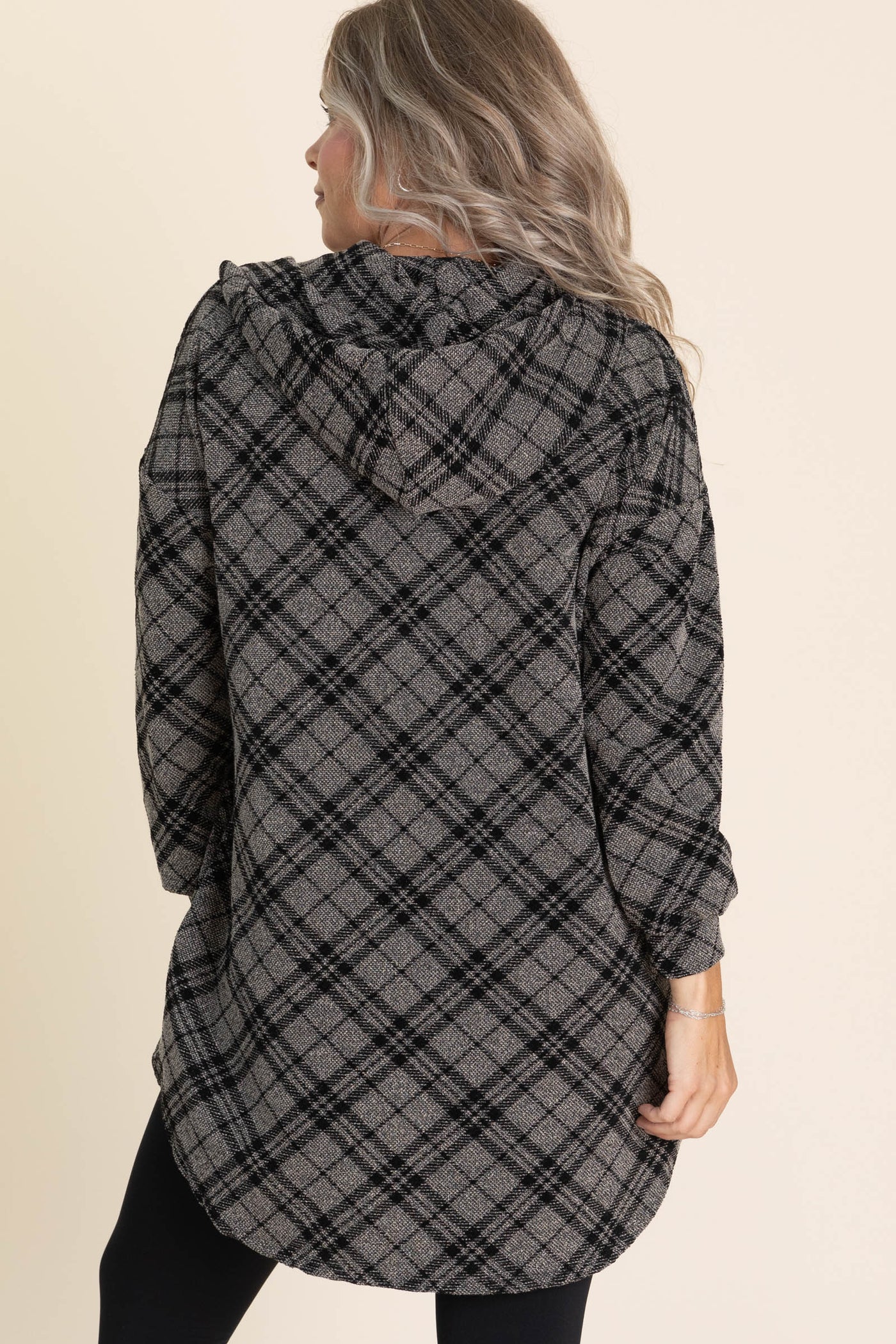 Charcoal And Black Plaid Lightweight Shacket