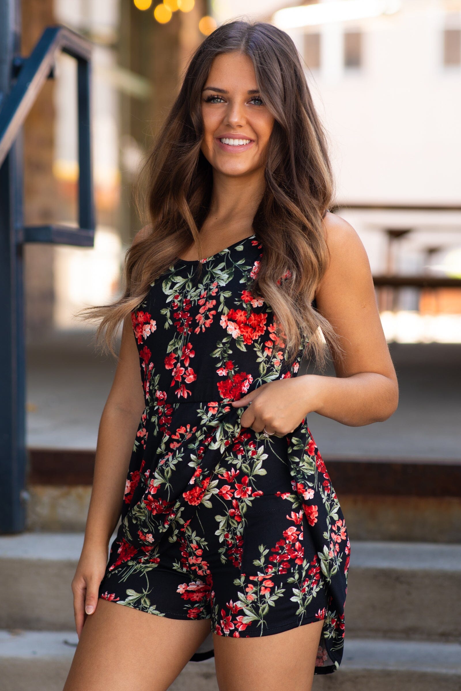 Black and Red Floral Print Dress - Filly Flair