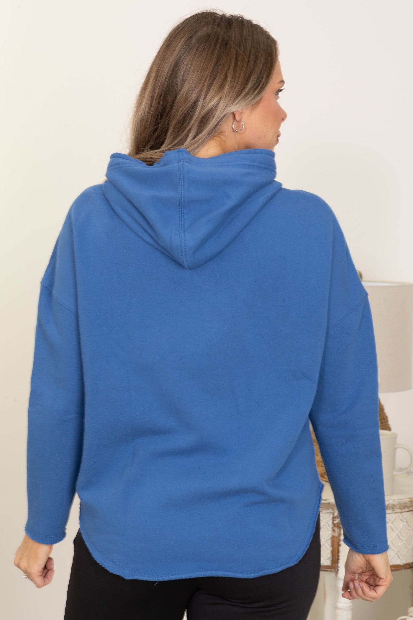 French Terry Raw Round Hem Hoodie