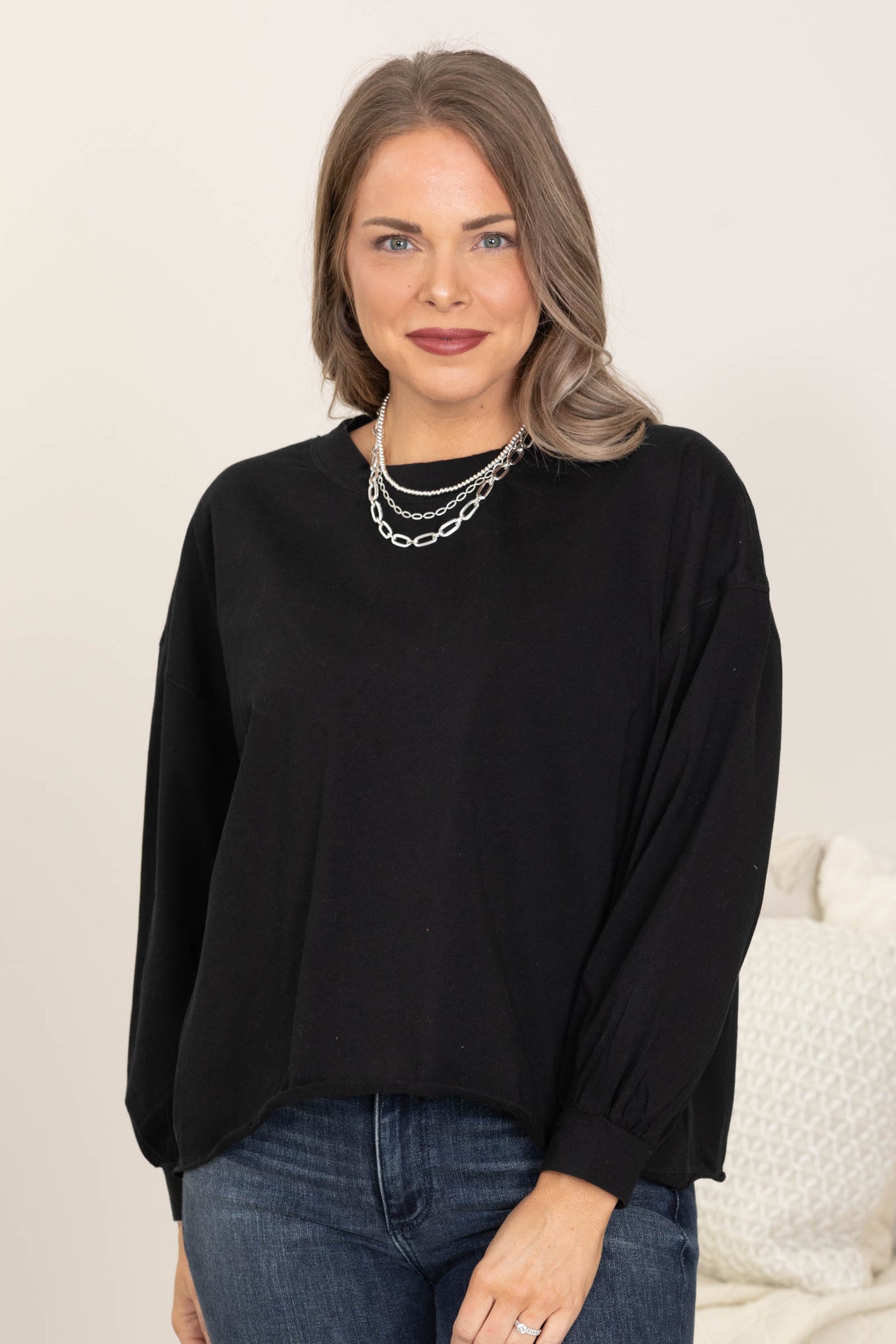 Cotton Relax Fit Long Sleeve Knit Tops