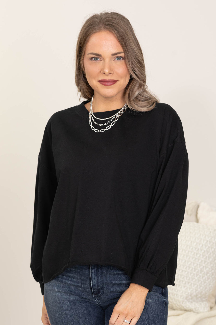 Cotton Relax Fit Long Sleeve Knit Tops