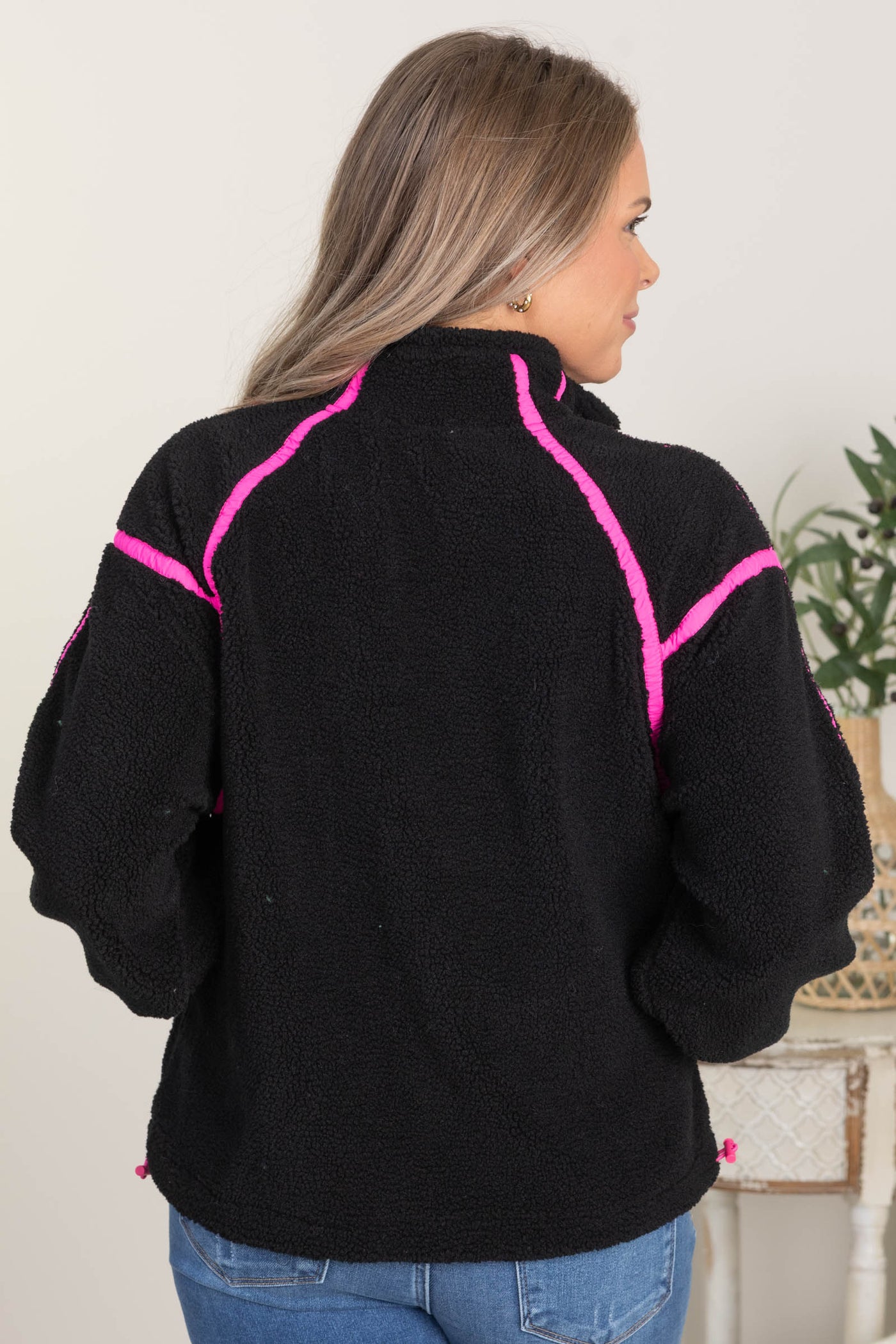 Contrast Edge Half Zip Up Sherpa Jackets