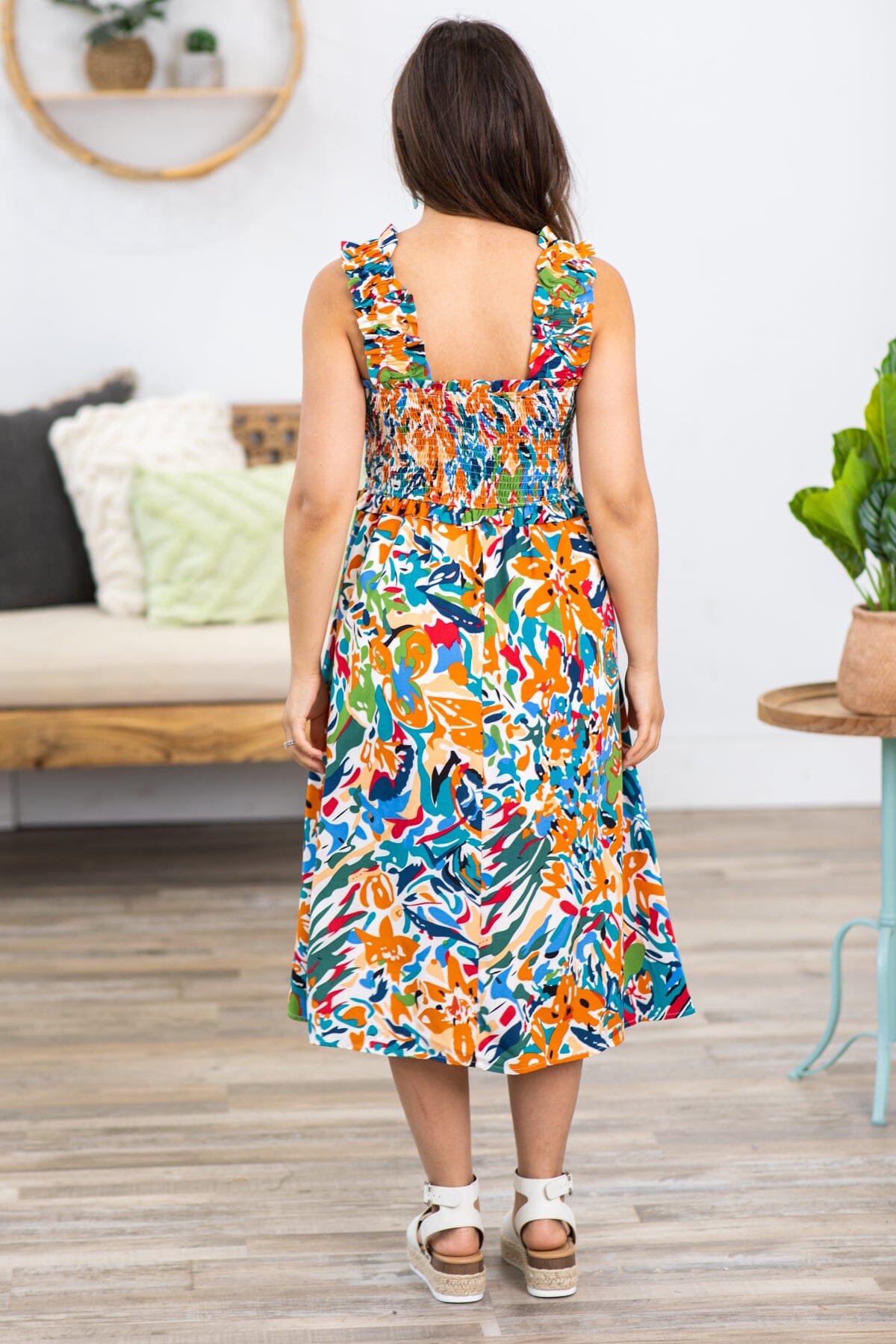 Teal and Burnt Orange Multicolor Floral Dress - Filly Flair