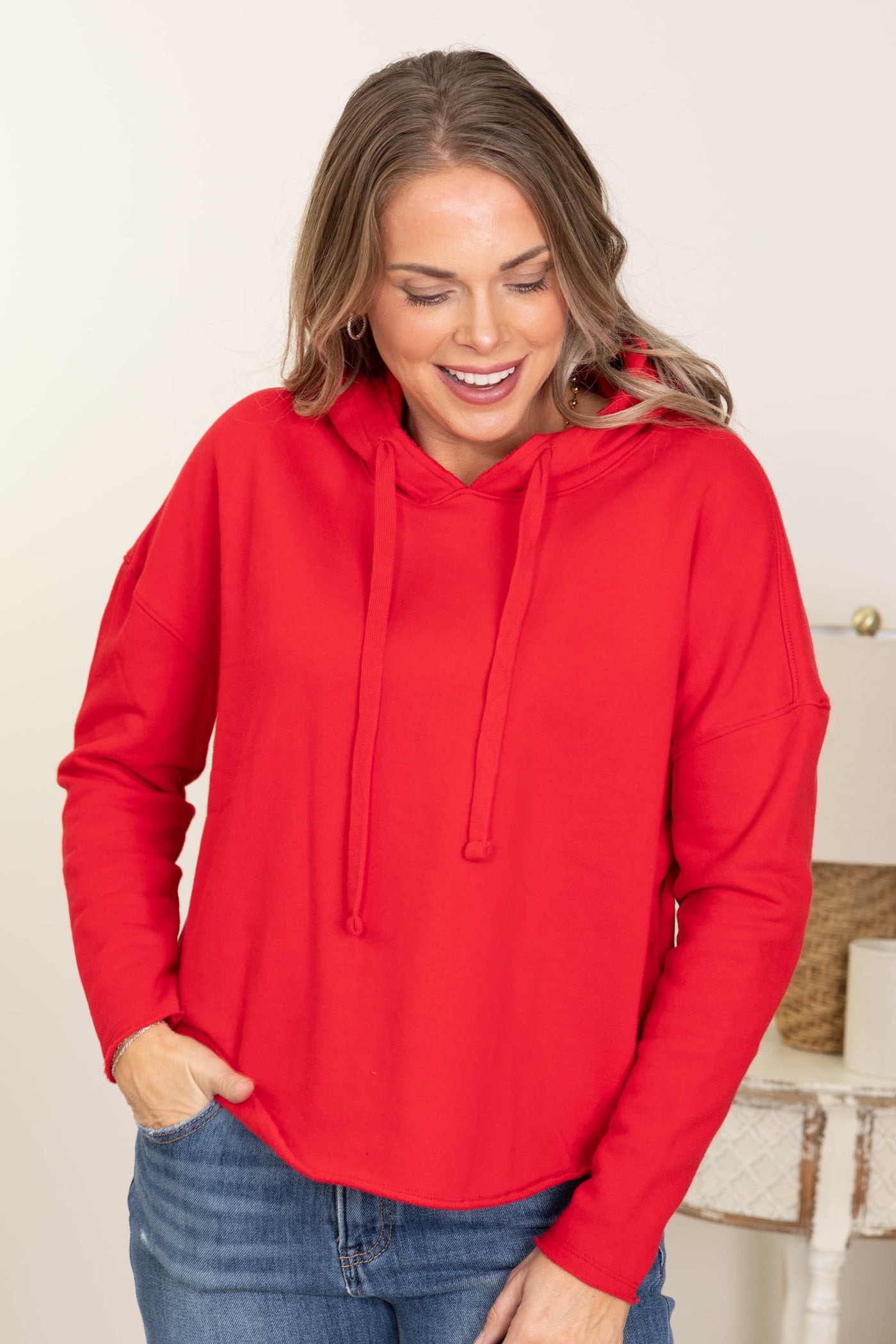French Terry Raw Round Hem Hoodie