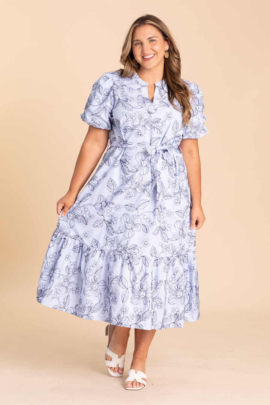 Long Sleeve, Floral, White & Black Midi Dresses | Filly Flair Boutique ...