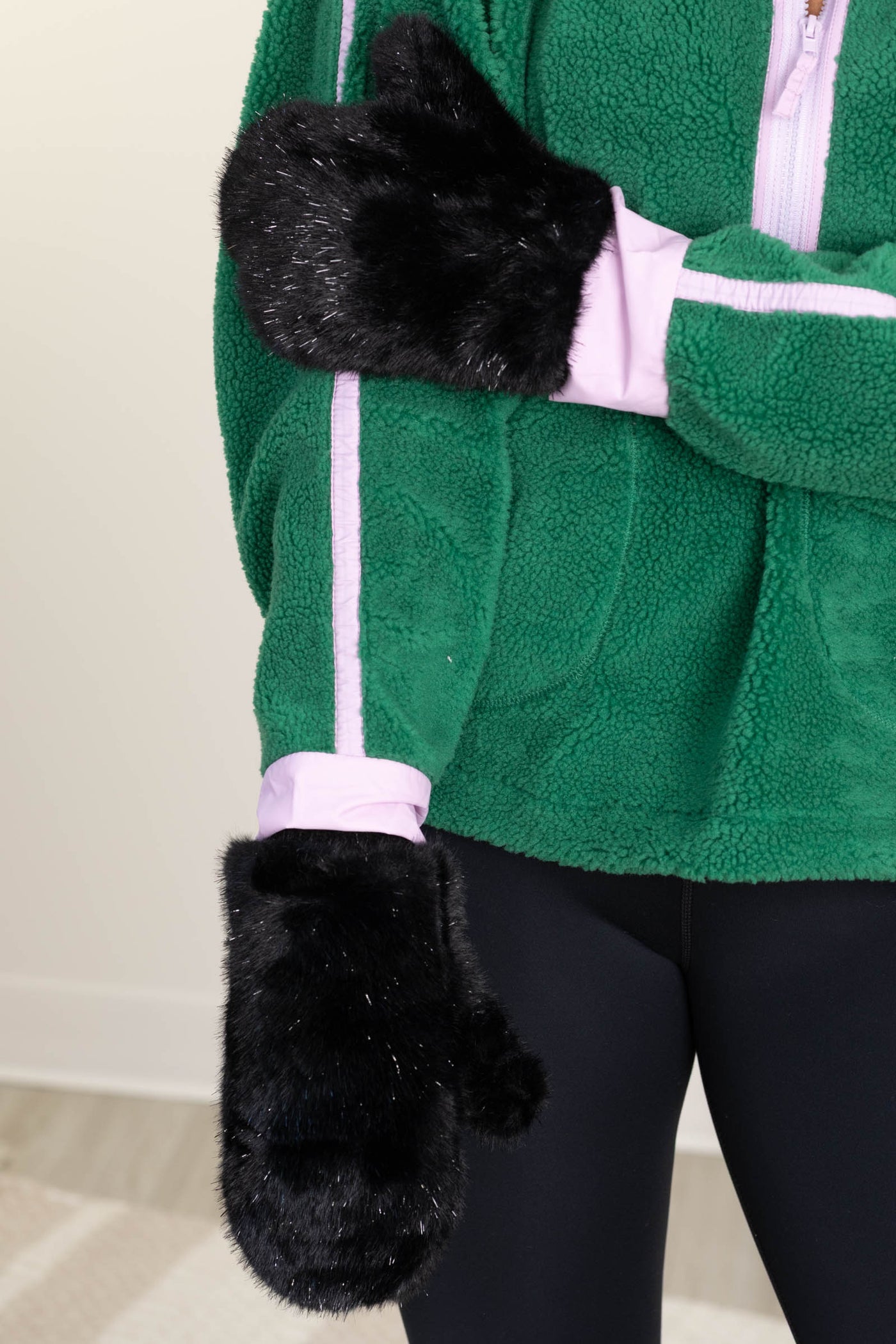 Black Short Faux Fur Convertible Mittens