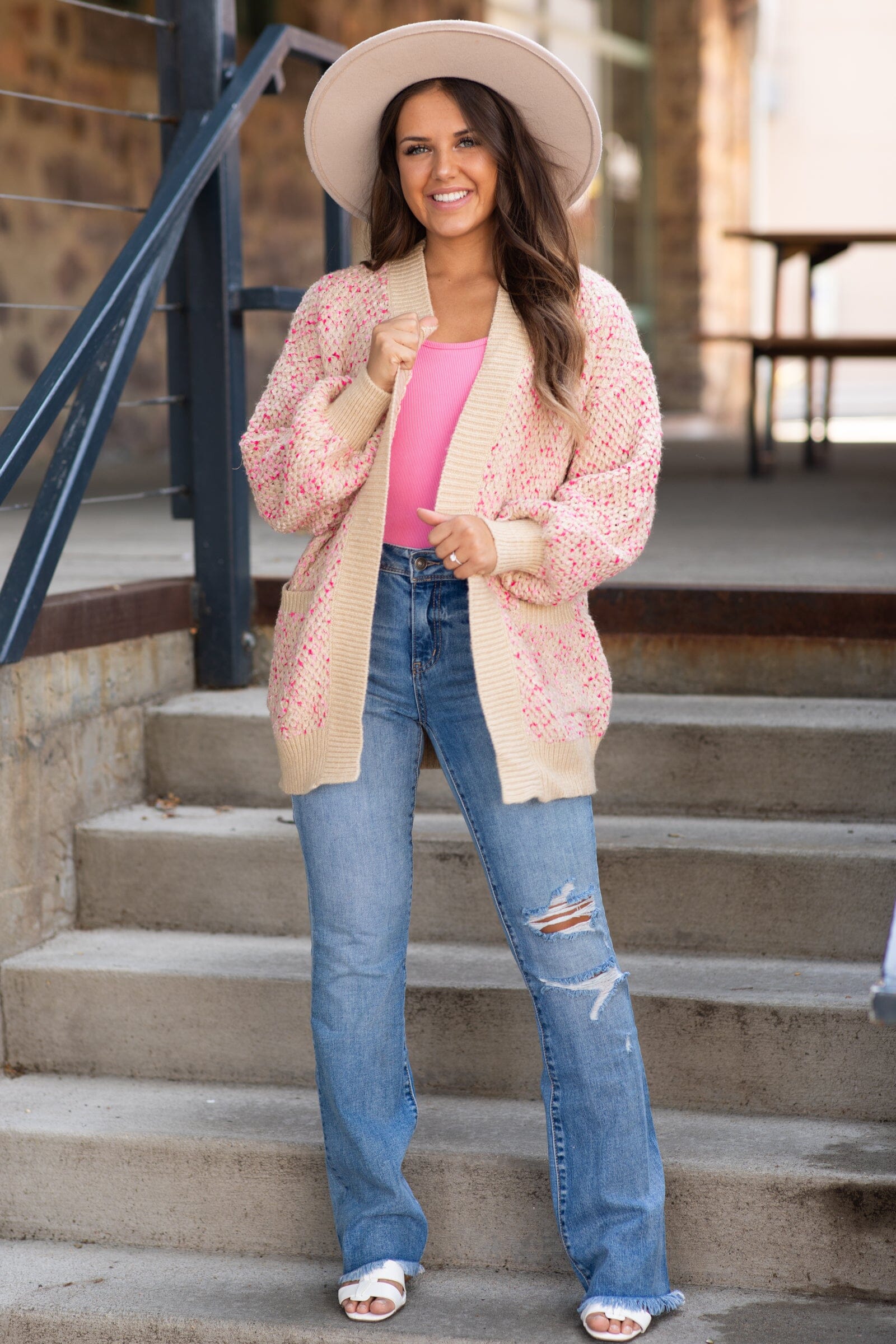 Tan and Pink Marled Cardigan - Filly Flair