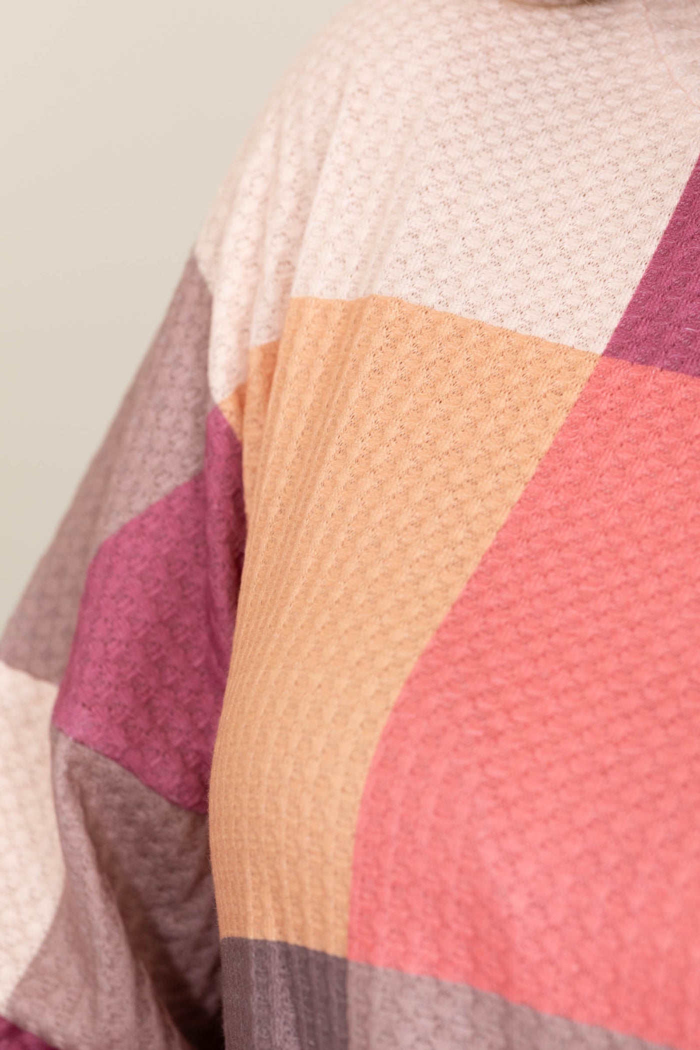 Mauve And Mocha Checkered Print Knit Top