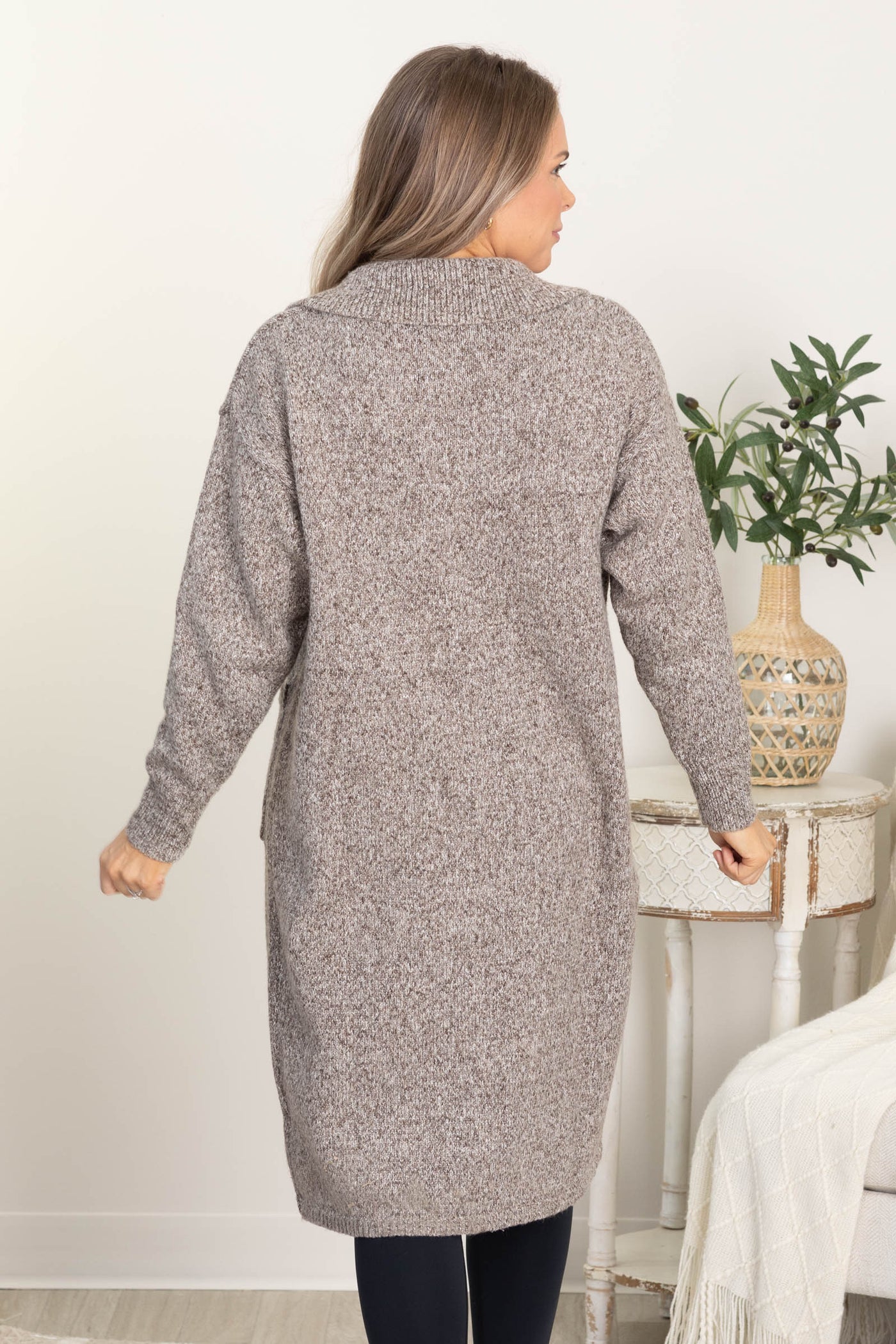 Brown Collared Maxi Sweater Cardigan Jacket