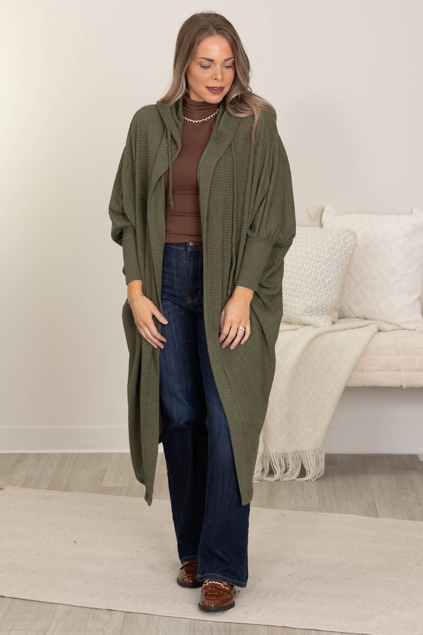 Soft Knit Hoodie Long Open Cardigans