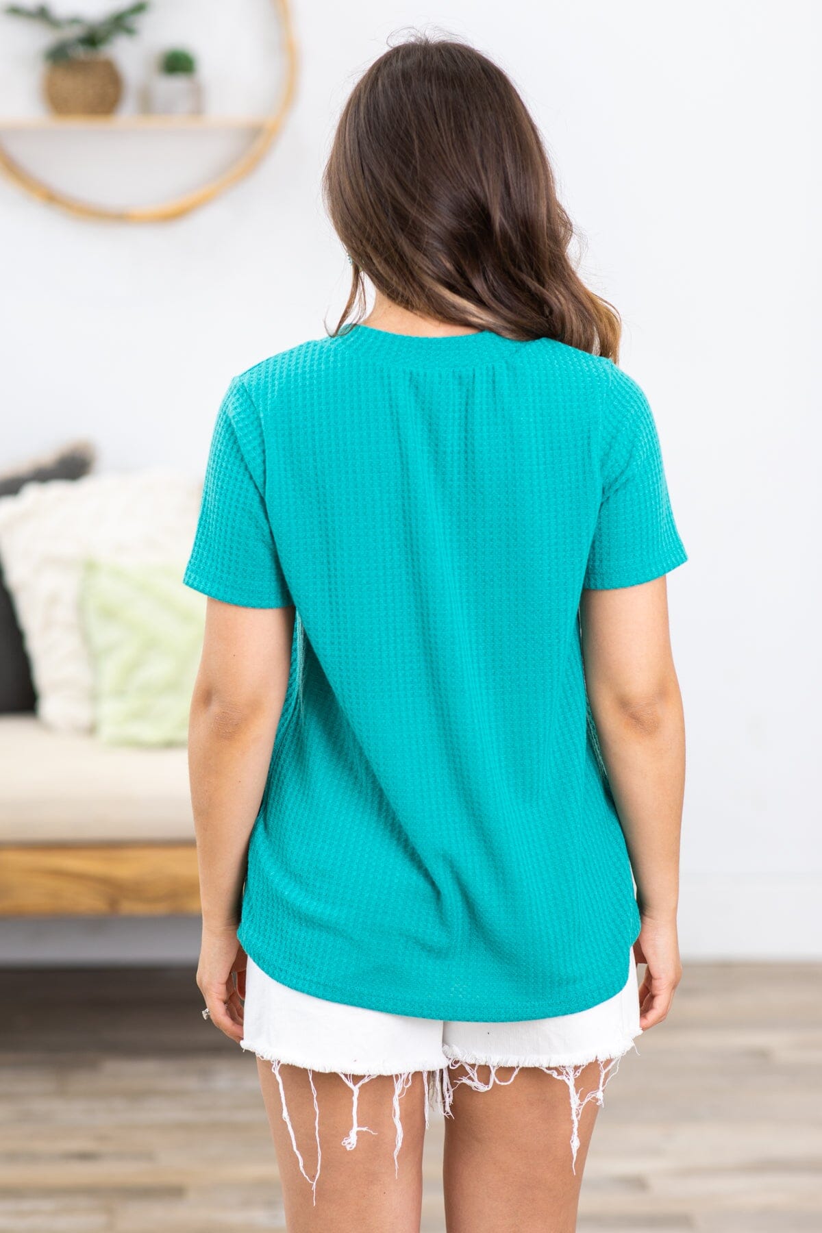 Turquoise Short Sleeve V-Neck Top - Filly Flair