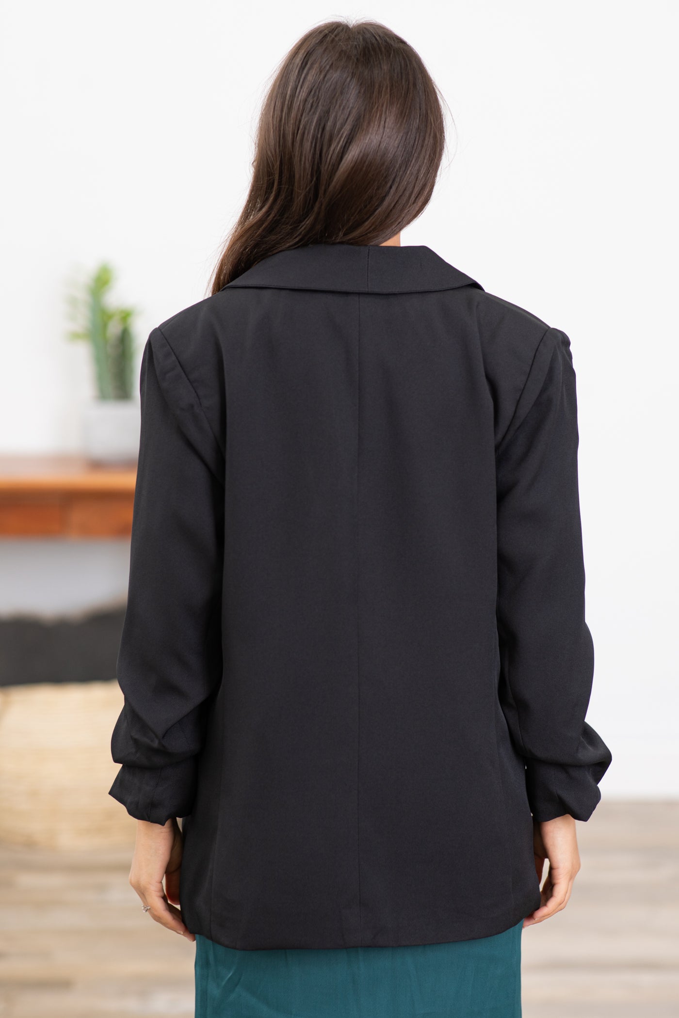 Black Ruched Sleeve Classic Fit Blazer