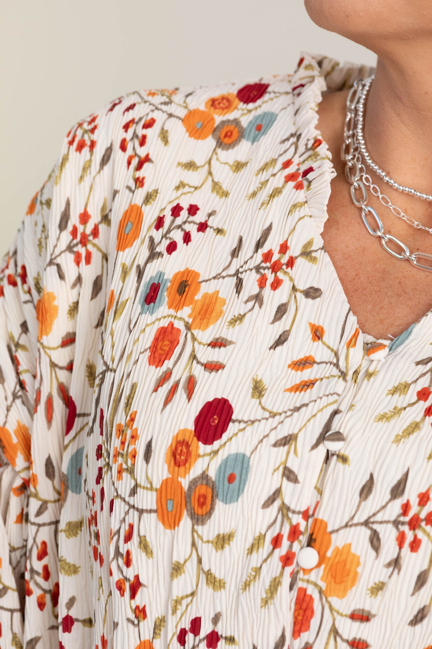 Ivory Multicolor Fern Print Long Sleeve Top