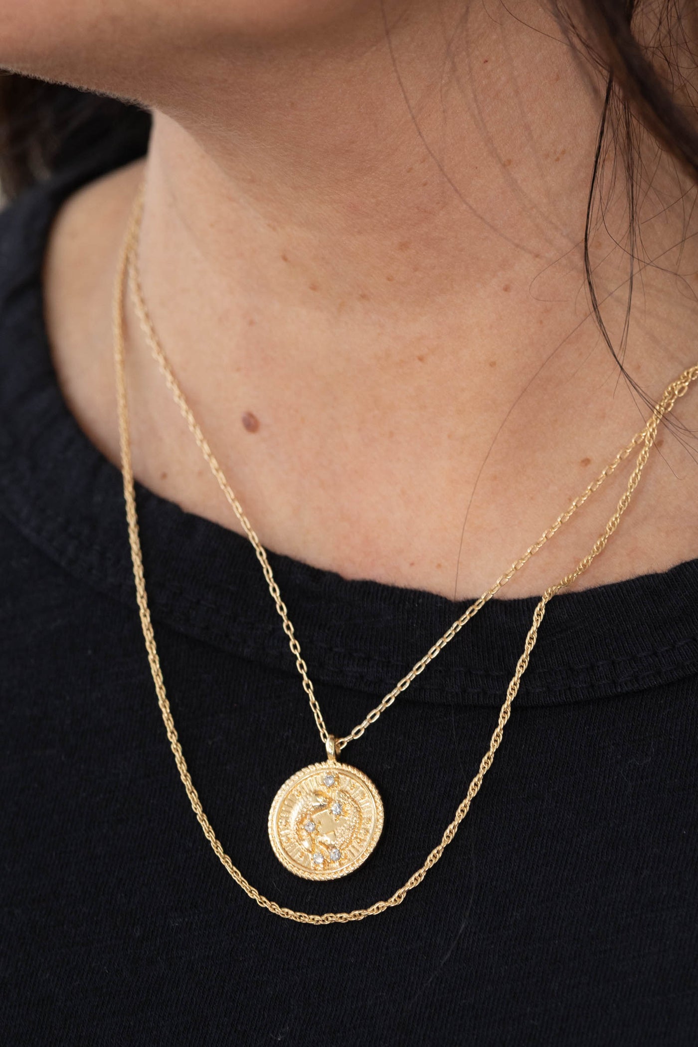 Gold Dual Layer Coin Pendant Necklace