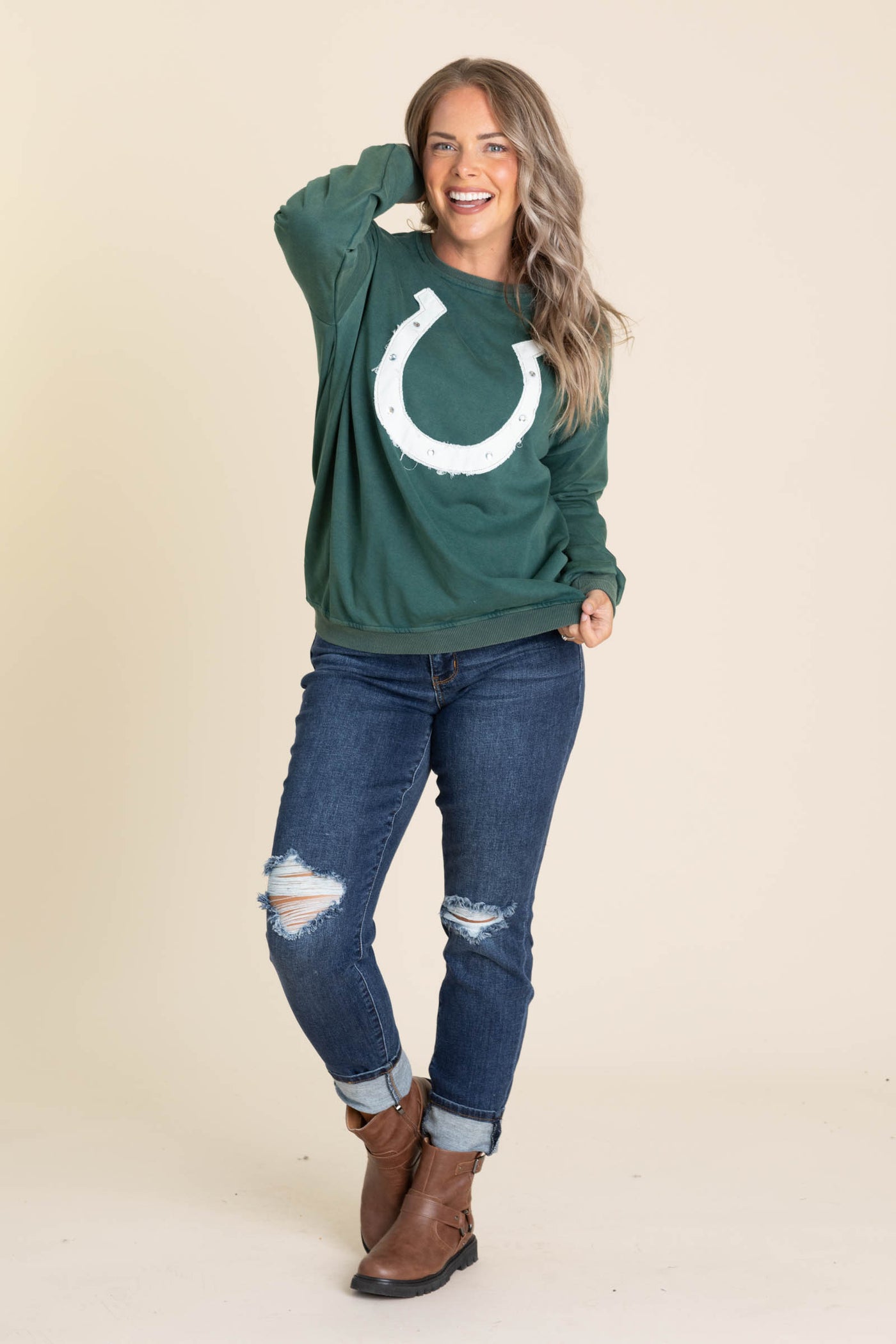 Emerald Green Sweatshirt With Horse Shoe