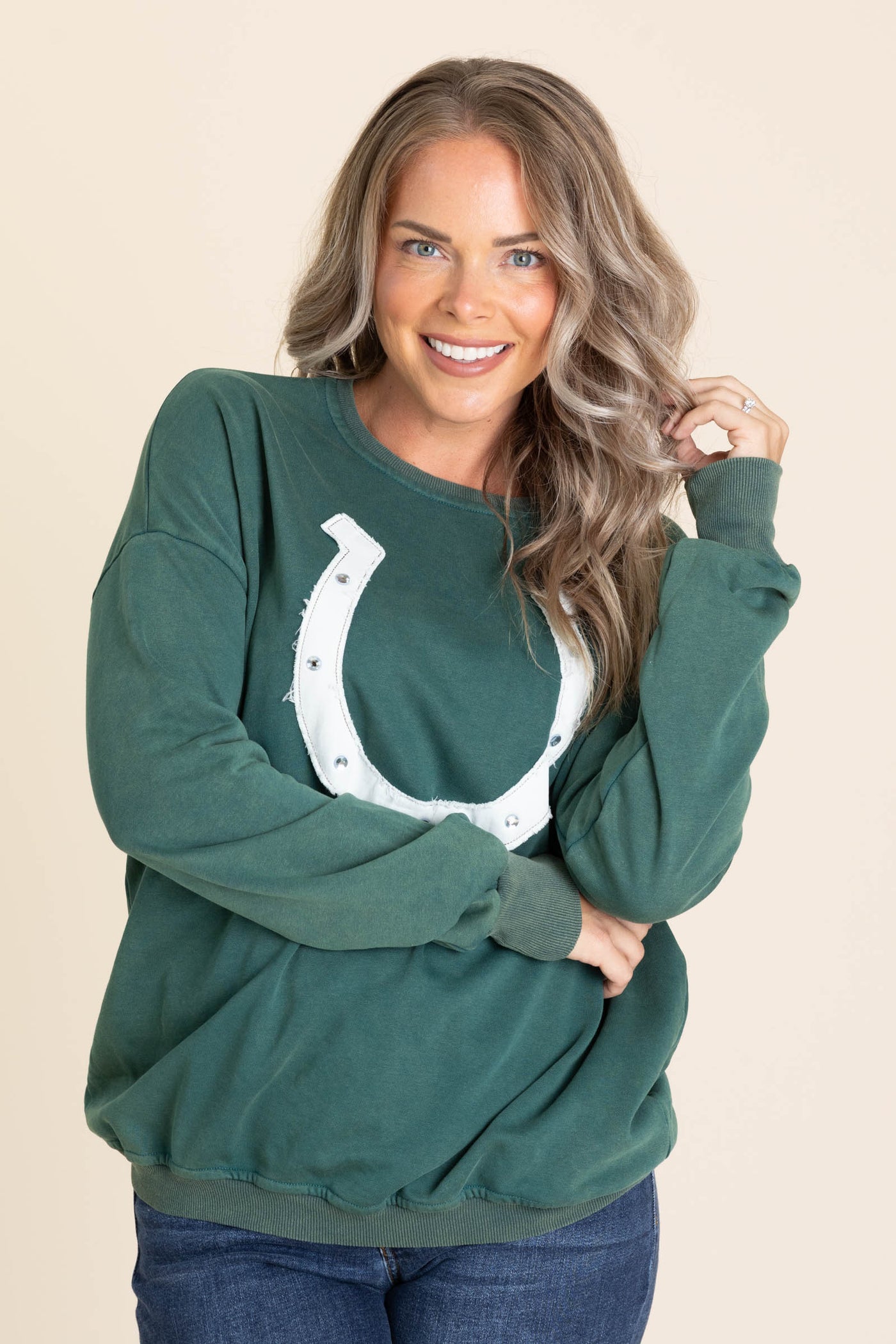 Emerald Green Sweatshirt With Horse Shoe