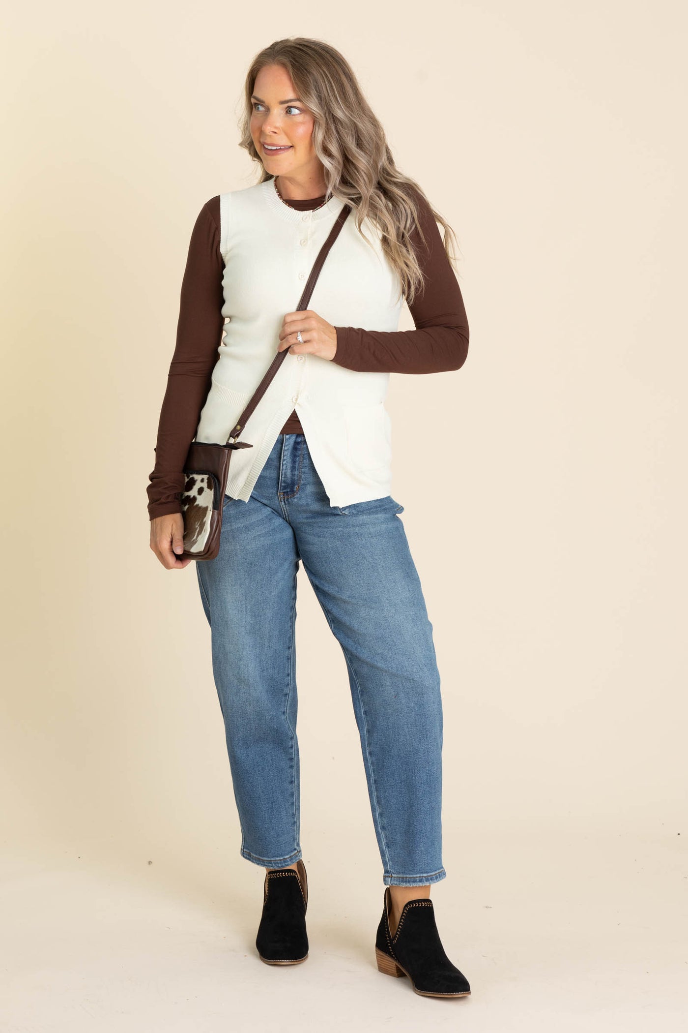 Cream Ribbed Knit Sweater Vest